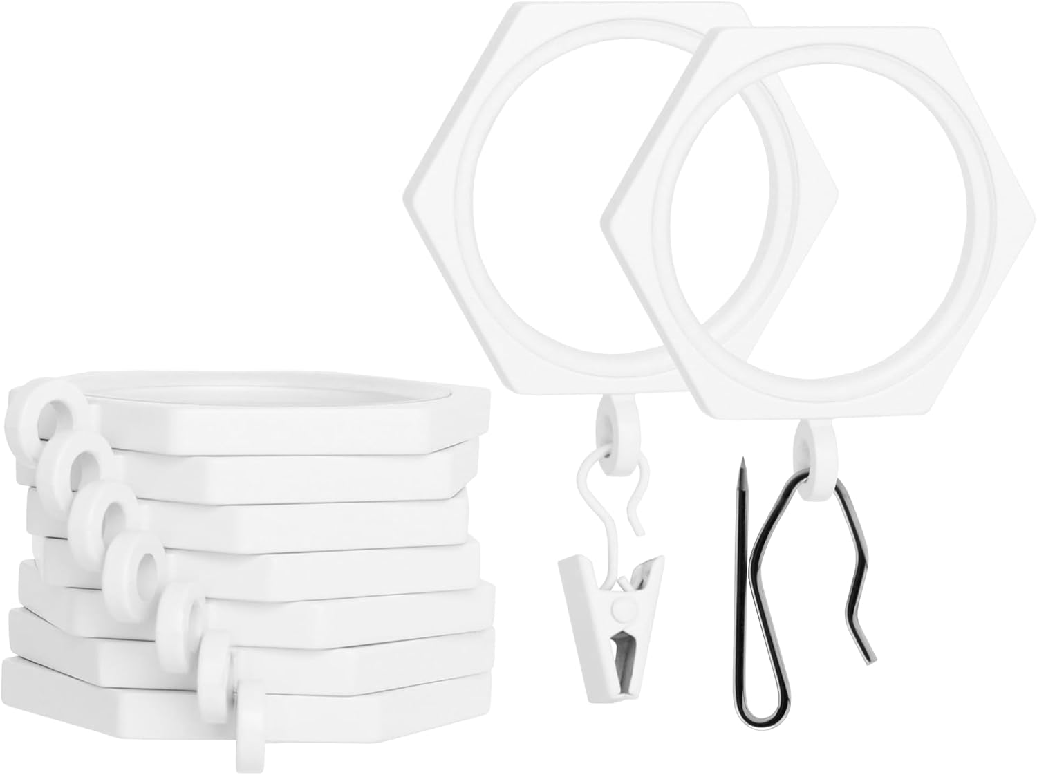 BlastHome® Luxury Curtain Rings - Premium Metal with Quiet, Smooth Nylon Inserts - Pinhooks and Clips Included - 1 1/2" Inside Diameter - 9 Rings for One Standard Curtain - Brushed Gold