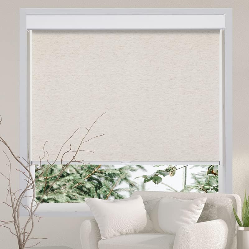 Persilux Free-Stop Cordless Roller Shades Light Filtering Window Shades for Home (Cream 26" W x 72" H) Natural Woven Fabric UV Protection Thermal Insulation Roller Shades for Windows, Doors, Office