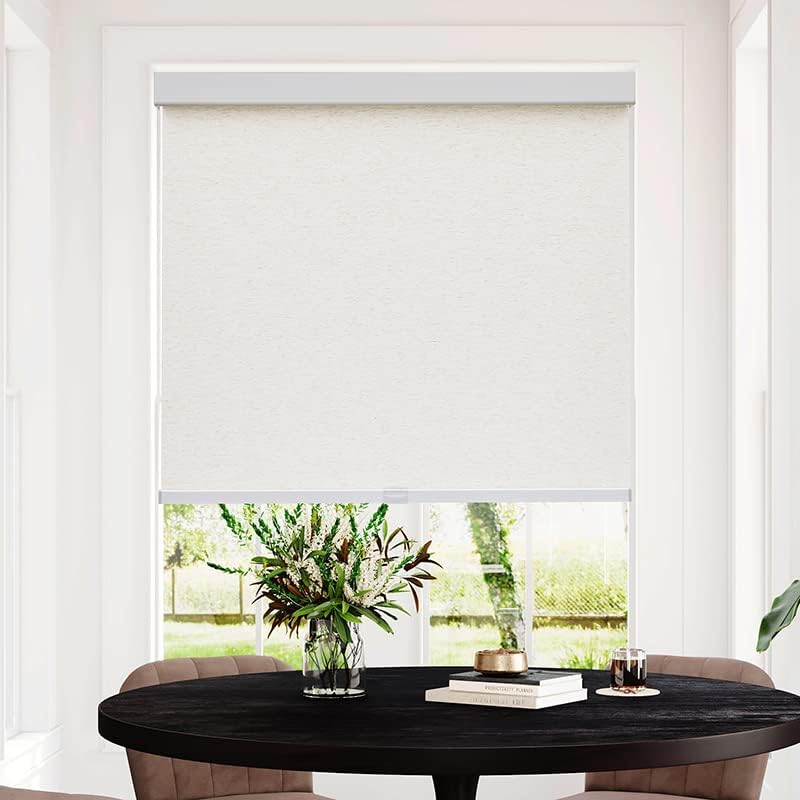 Persilux Free-Stop Cordless Roller Shades Light Filtering Window Shades for Home (Cream 26" W x 72" H) Natural Woven Fabric UV Protection Thermal Insulation Roller Shades for Windows, Doors, Office