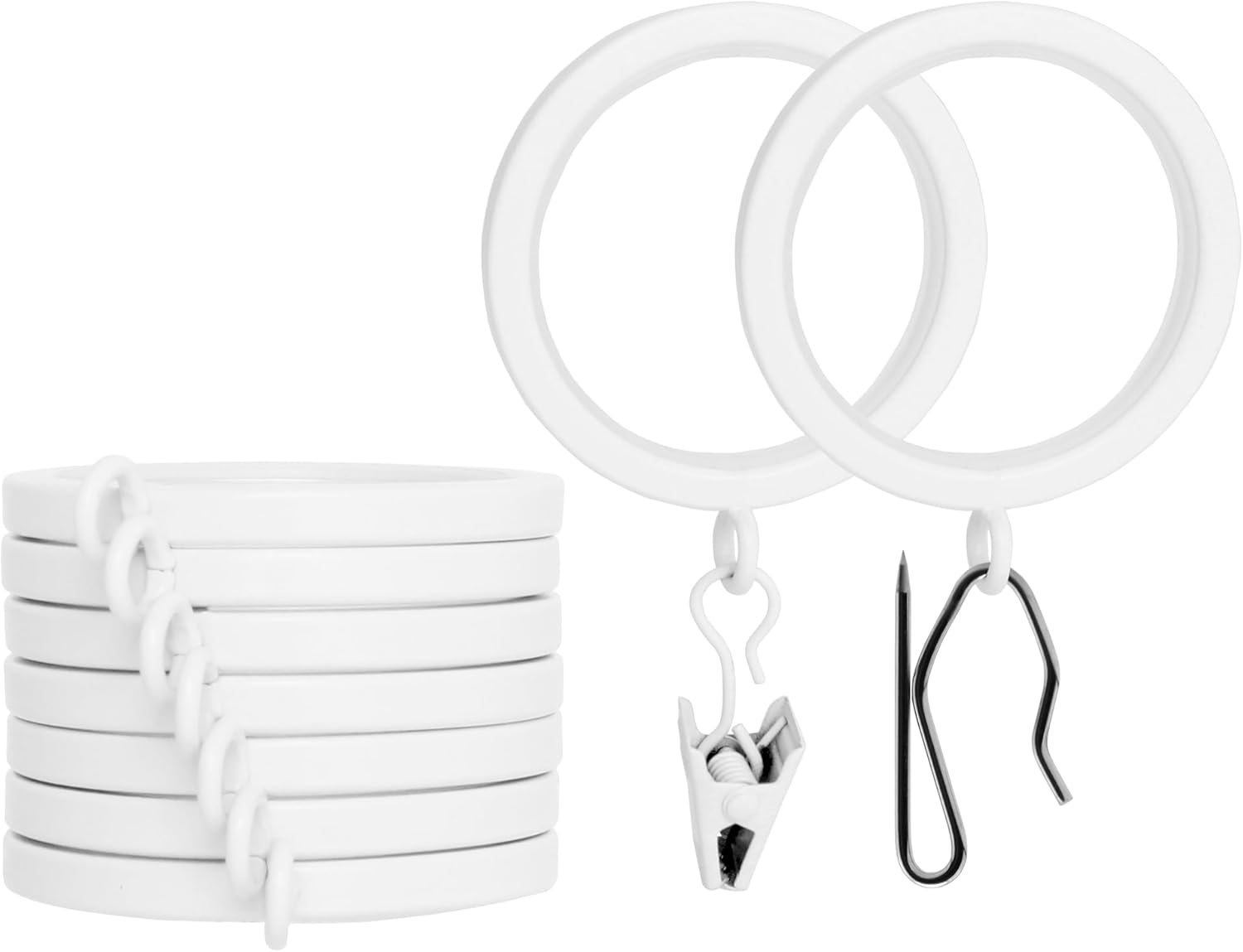 BlastHome® Luxury Curtain Rings – Premium Metal with Quiet, Smooth Nylon Inserts – Pinhooks and Clips Included – 1 1/2" Inside Diameter – 18 Rings for Two Standard Curtains– Brushed Nickel