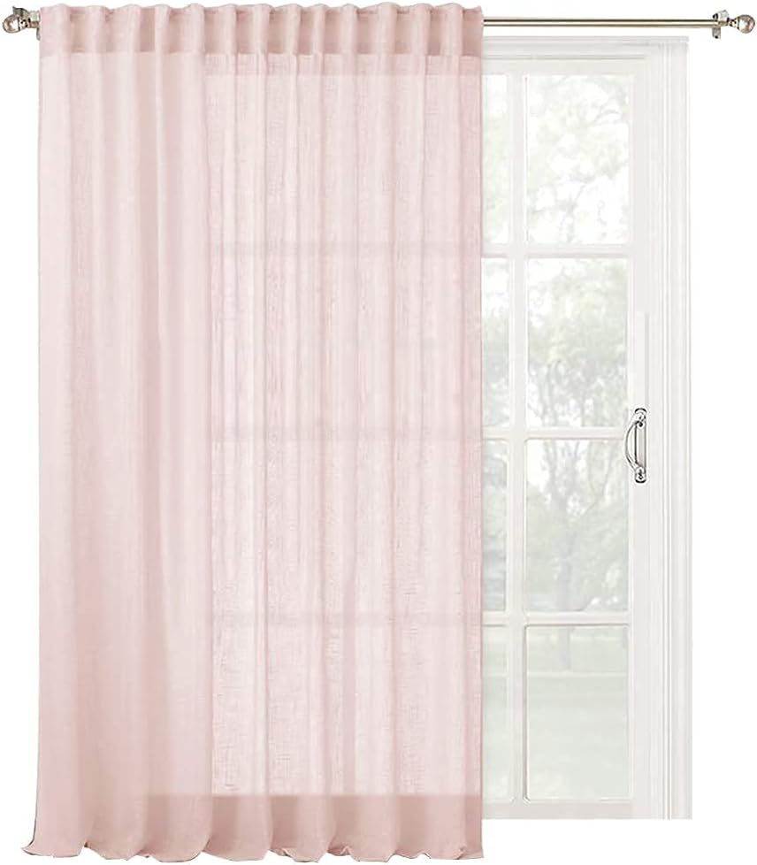 RYB HOME Linen Texture Sheer Curtains 84 inches, Rustic Style Solid Semi Sheer Half Privacy Drapes for Farmhouse Dorm Office Dining, Linen, W 70 x L 84 inches, Set of 2