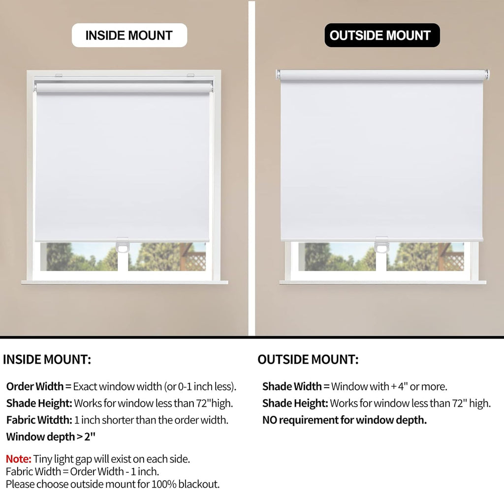 Blackout Roller Shades Blinds Cordless for Windows Pull Down Room Darkening Door Blinds with Thermal Insulated Easy to Install for Living Room,Bedroom,Home,Office Bathroom White 34" W x 72" H