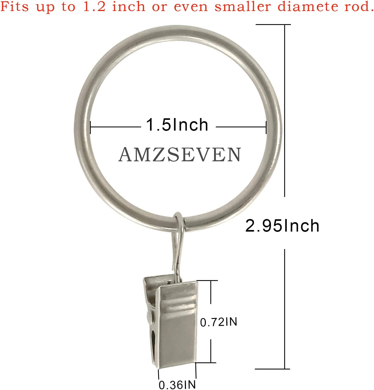 100 Pack Metal Curtain Rings with Clips, Drapery Clips Hooks, Decorative Curtain Rod Clips 1.5 in Interior Diameter, Matte Silver