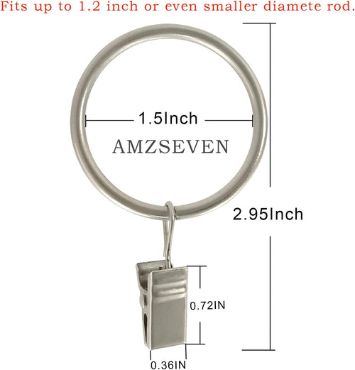 100 Pack Metal Curtain Rings with Clips, Drapery Clips Hooks, Decorative Curtain Rod Clips 1.5 in Interior Diameter, Matte Silver