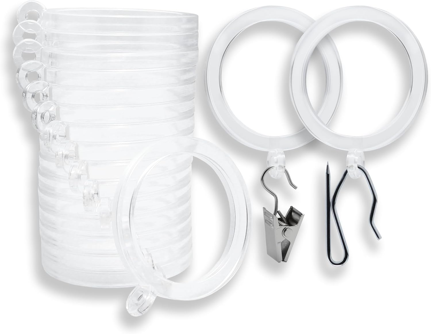 BlastHome® Luxury Curtain Rings - Premium Metal with Quiet, Smooth Nylon Inserts - Pinhooks and Clips Included - 1 1/2" Inside Diameter - 9 Rings for One Standard Curtain - Brushed Gold