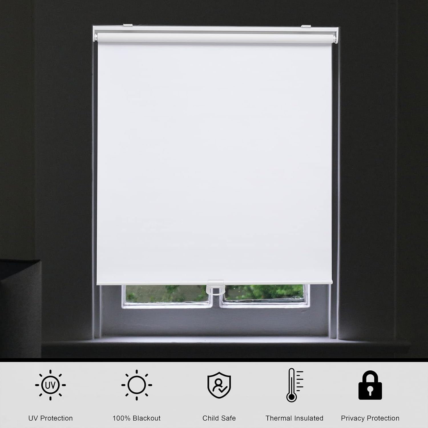 Blackout Roller Shades Blinds Cordless for Windows Pull Down Room Darkening Door Blinds with Thermal Insulated Easy to Install for Living Room,Bedroom,Home,Office Bathroom White 34" W x 72" H