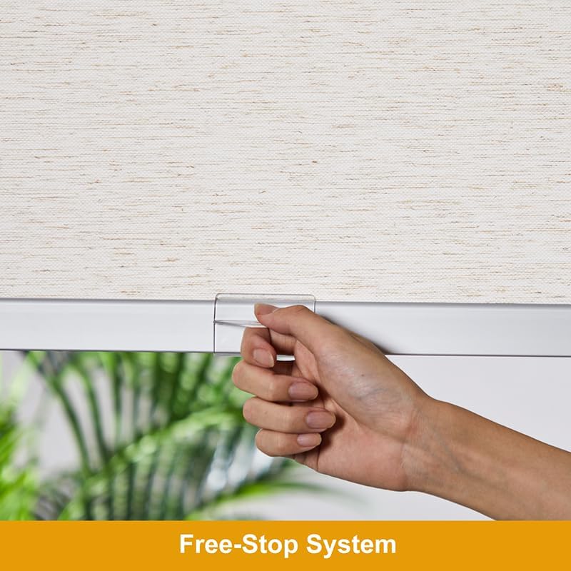 Persilux Free-Stop Cordless Roller Shades Light Filtering Window Shades for Home (Cream 26" W x 72" H) Natural Woven Fabric UV Protection Thermal Insulation Roller Shades for Windows, Doors, Office