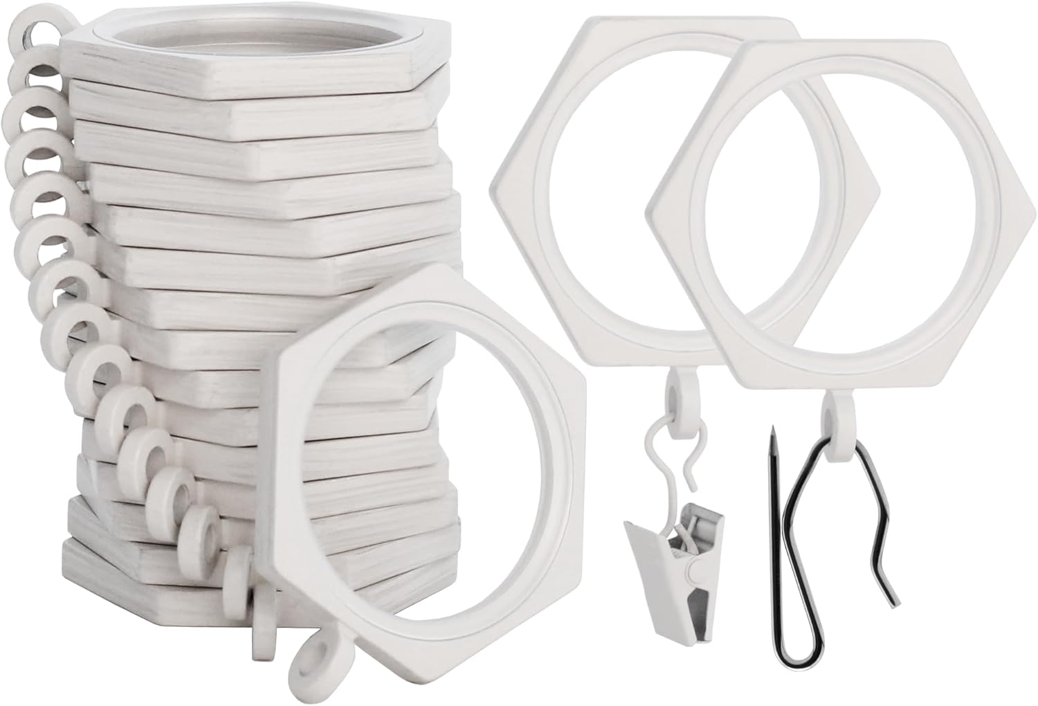 BlastHome® Luxury Curtain Rings - Premium Metal with Quiet, Smooth Nylon Inserts - Pinhooks and Clips Included - 1 1/2" Inside Diameter - 9 Rings for One Standard Curtain - Brushed Gold