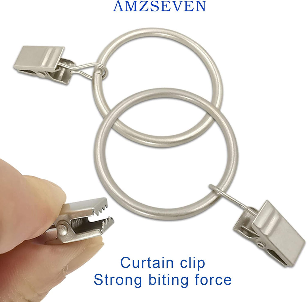 100 Pack Metal Curtain Rings with Clips, Drapery Clips Hooks, Decorative Curtain Rod Clips 1.5 in Interior Diameter, Matte Silver