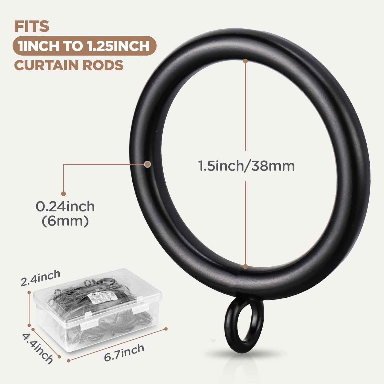 40 PCS Curtain Rings, 1.5 Inch Thickened Curtain Rings Metal Drapery Ring for Curtain Rods Black