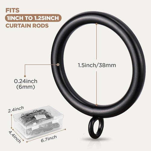 40 PCS Curtain Rings, 1.5 Inch Thickened Curtain Rings Metal Drapery Ring for Curtain Rods Black