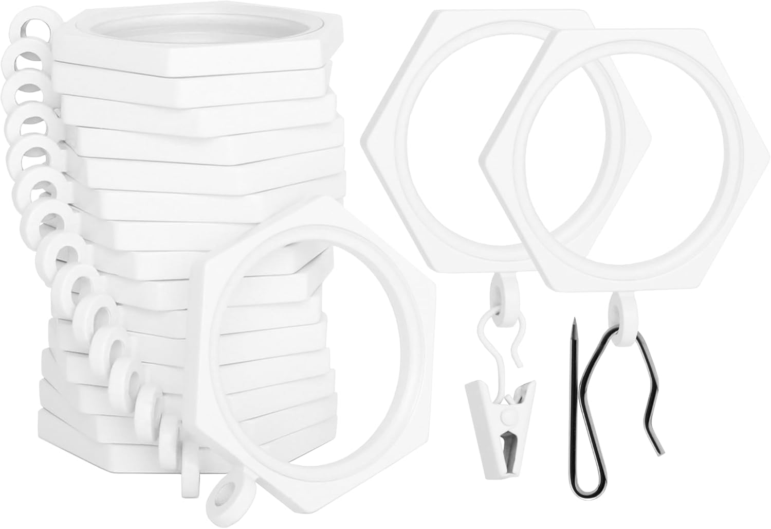 BlastHome® Luxury Curtain Rings - Premium Metal with Quiet, Smooth Nylon Inserts - Pinhooks and Clips Included - 1 1/2" Inside Diameter - 9 Rings for One Standard Curtain - Brushed Gold