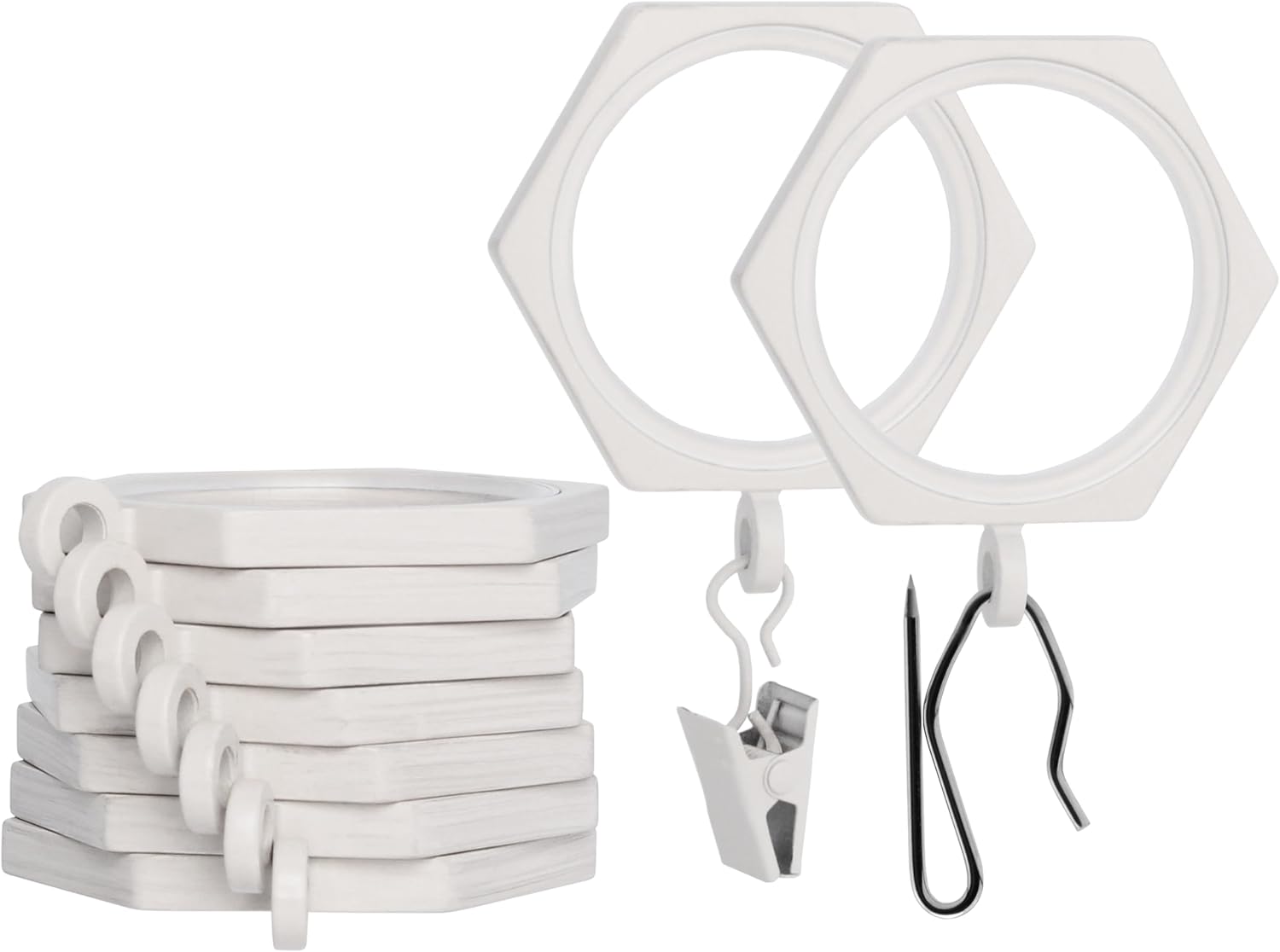 BlastHome® Luxury Curtain Rings – Premium Metal with Quiet, Smooth Nylon Inserts – Pinhooks and Clips Included – 1 1/2" Inside Diameter – 18 Rings for Two Standard Curtains– Brushed Nickel