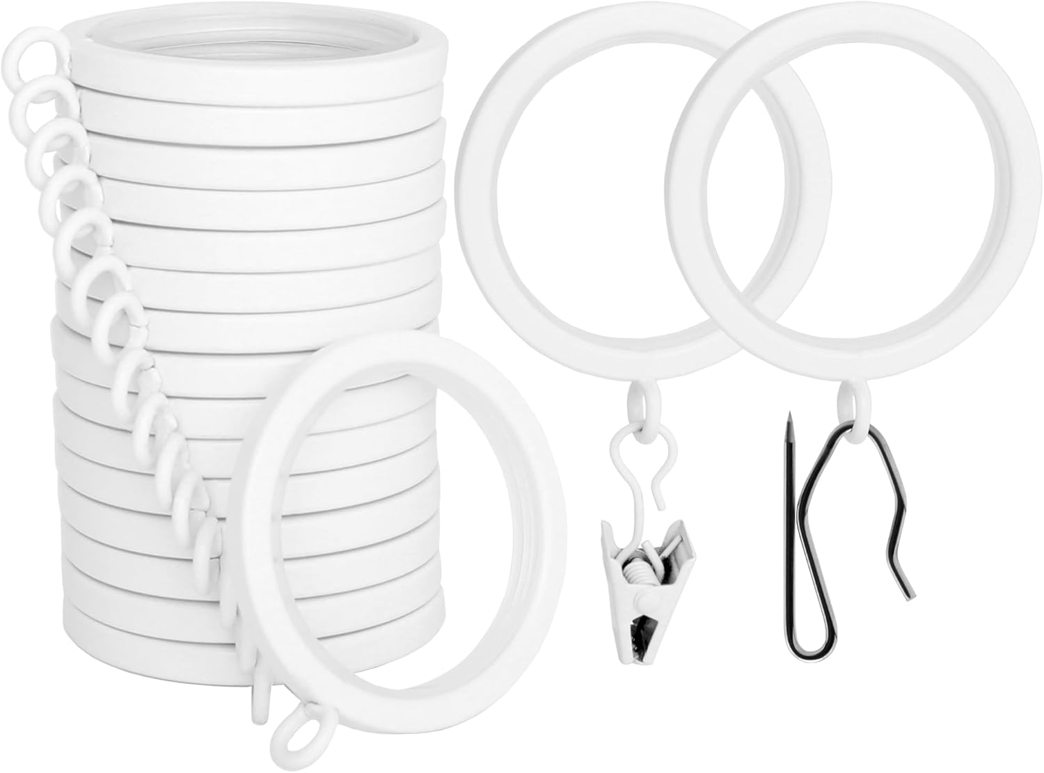 BlastHome® Luxury Curtain Rings – Premium Metal with Quiet, Smooth Nylon Inserts – Pinhooks and Clips Included – 1 1/2" Inside Diameter – 18 Rings for Two Standard Curtains– Brushed Nickel