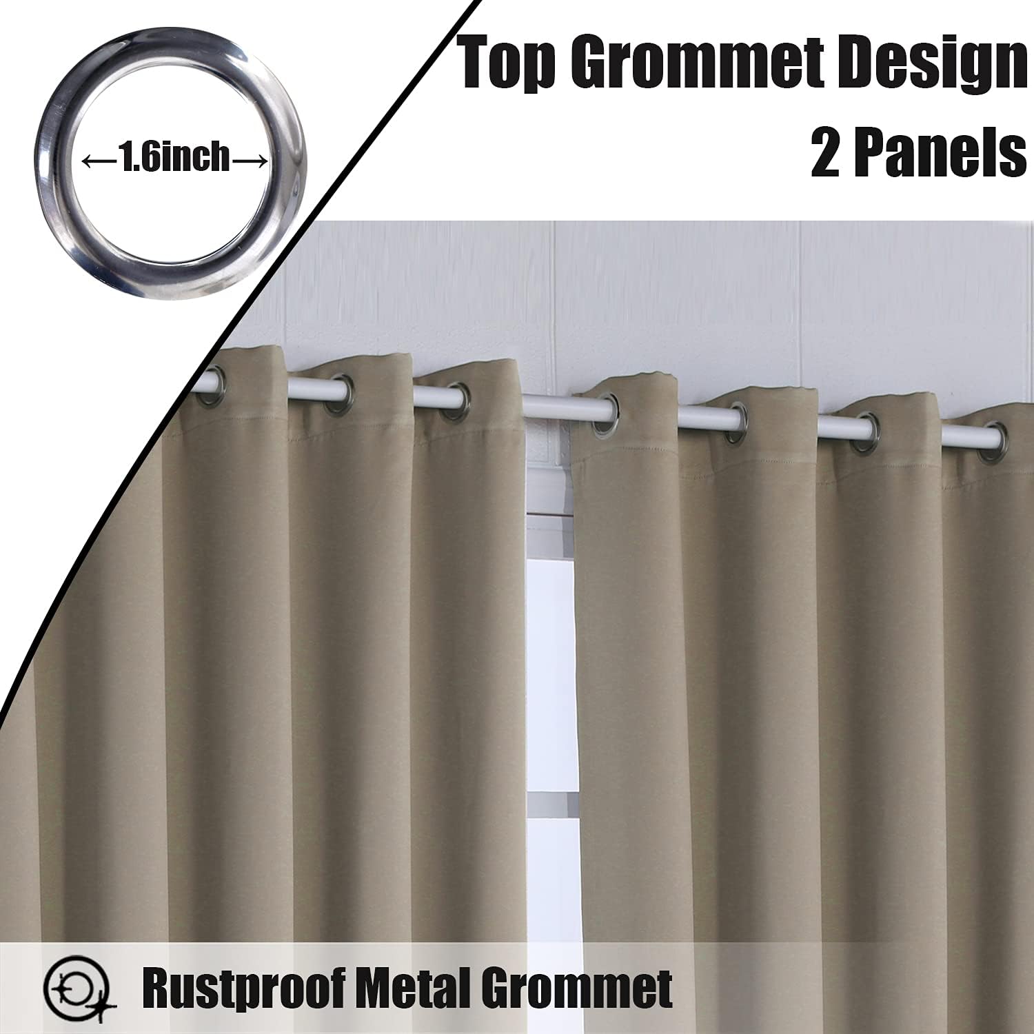 BONZER Waterproof Indoor/Outdoor Curtains for Patio - Thermal Insulated, Sun Blocking Grommet Blackout Curtains for Bedroom, Porch, Living Room, Pergola, Cabana, 2 Panels, 52 x 84 inch, Vintage Linen