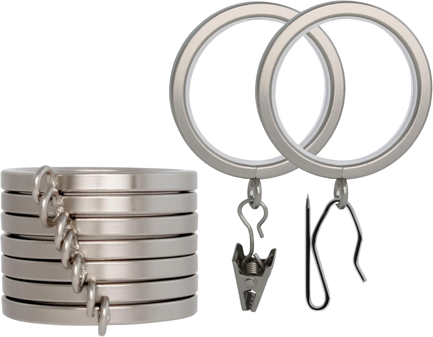 BlastHome® Luxury Curtain Rings - Premium Metal with Quiet, Smooth Nylon Inserts - Pinhooks and Clips Included - 1 1/2" Inside Diameter - 9 Rings for One Standard Curtain - Brushed Gold