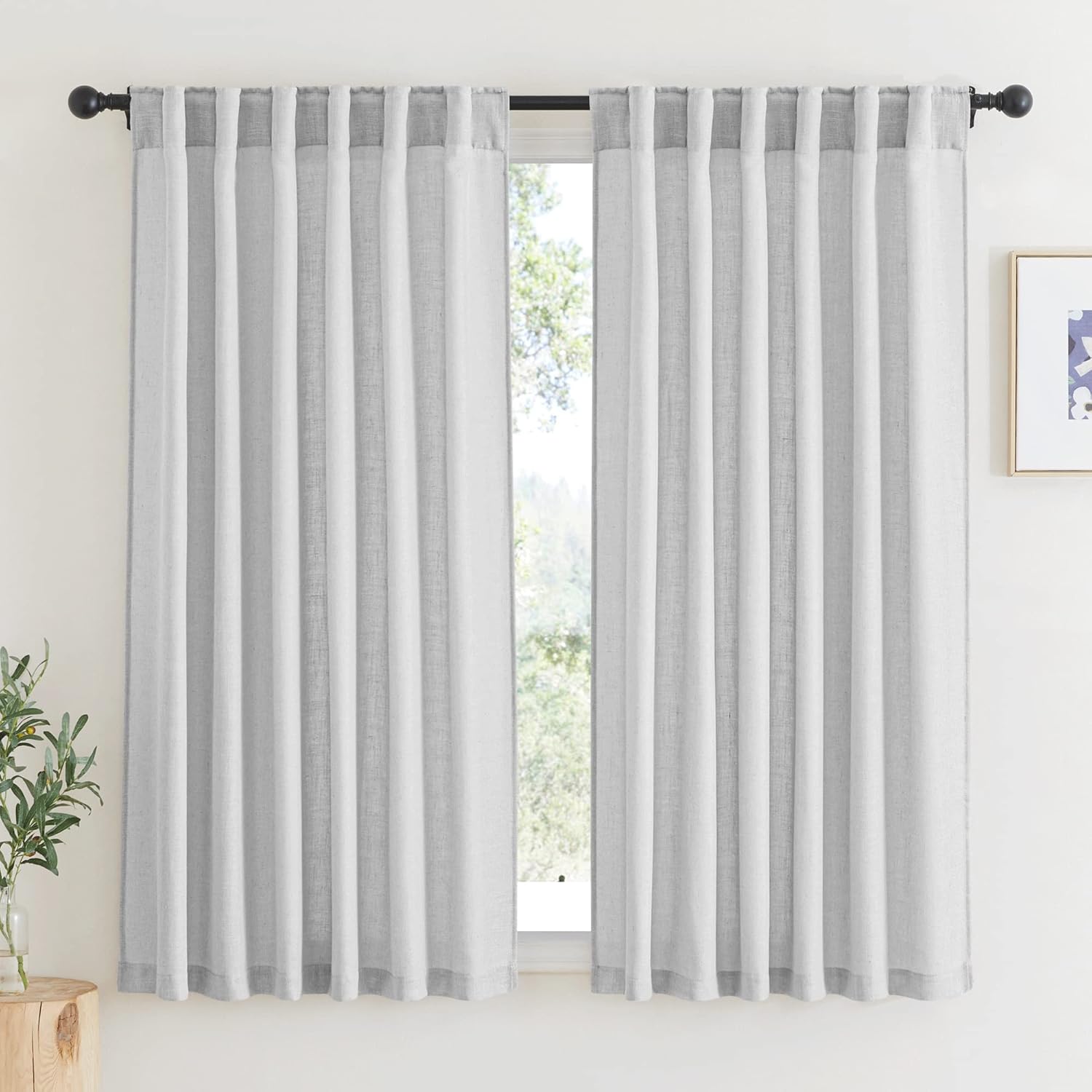 RYB HOME Linen Texture Sheer Curtains 84 inches, Rustic Style Solid Semi Sheer Half Privacy Drapes for Farmhouse Dorm Office Dining, Linen, W 70 x L 84 inches, Set of 2