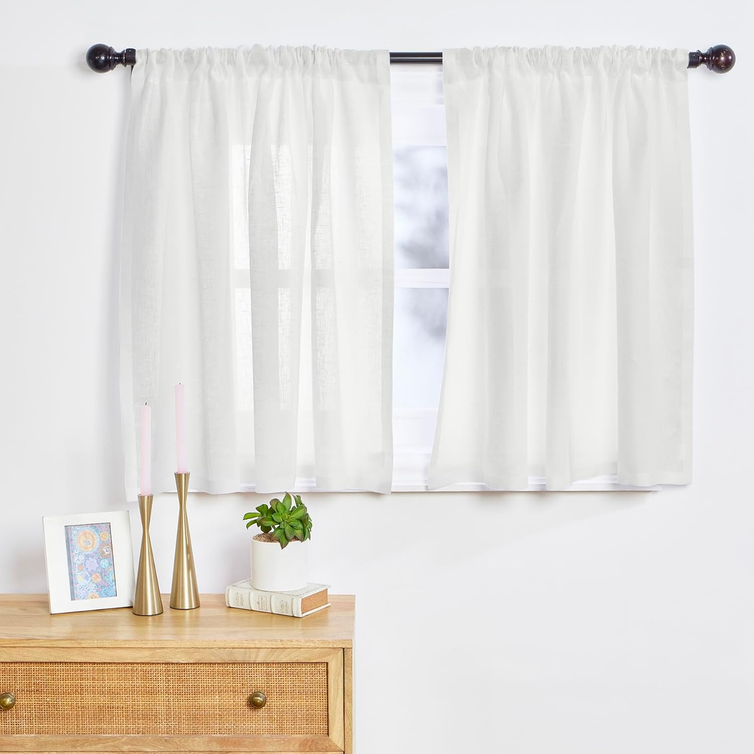 Solino Home Flax Linen Sheer Curtain 72 Inch - European 100% Pure Linen Sheer Natural Window Treatment Panel 52 x 72 Inch - Light Filtering Rod Pocket Curtain for Living Room, Bedroom