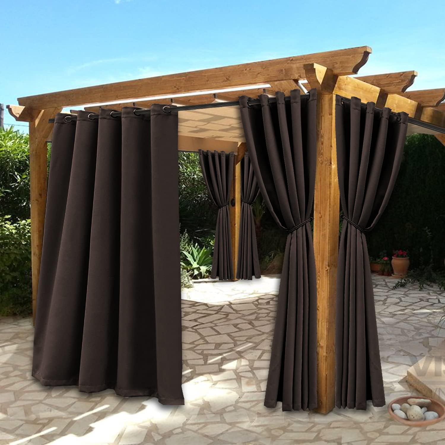 BONZER Waterproof Indoor/Outdoor Curtains for Patio - Thermal Insulated, Sun Blocking Grommet Blackout Curtains for Bedroom, Porch, Living Room, Pergola, Cabana, 2 Panels, 52 x 84 inch, Vintage Linen