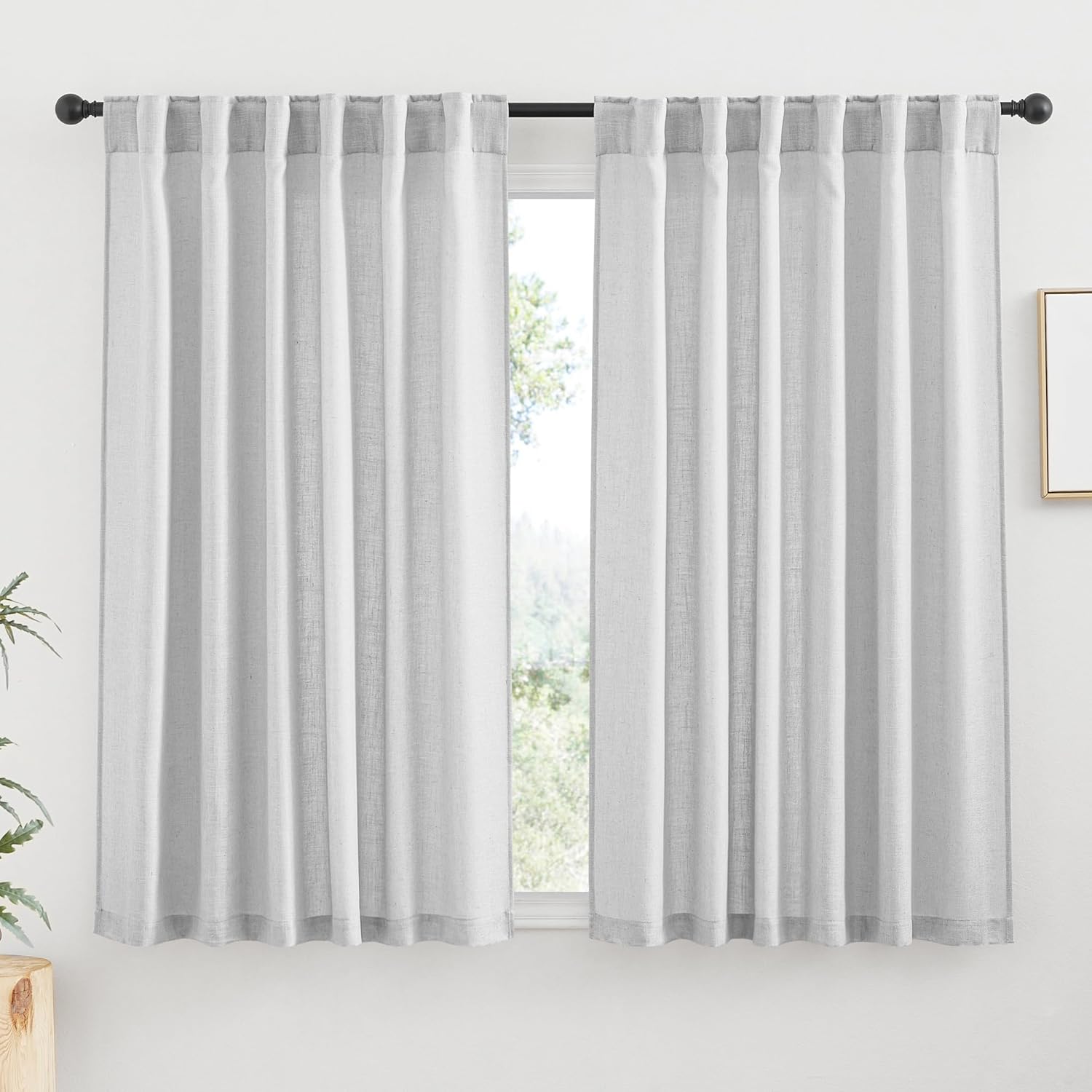 RYB HOME Linen Texture Sheer Curtains 84 inches, Rustic Style Solid Semi Sheer Half Privacy Drapes for Farmhouse Dorm Office Dining, Linen, W 70 x L 84 inches, Set of 2