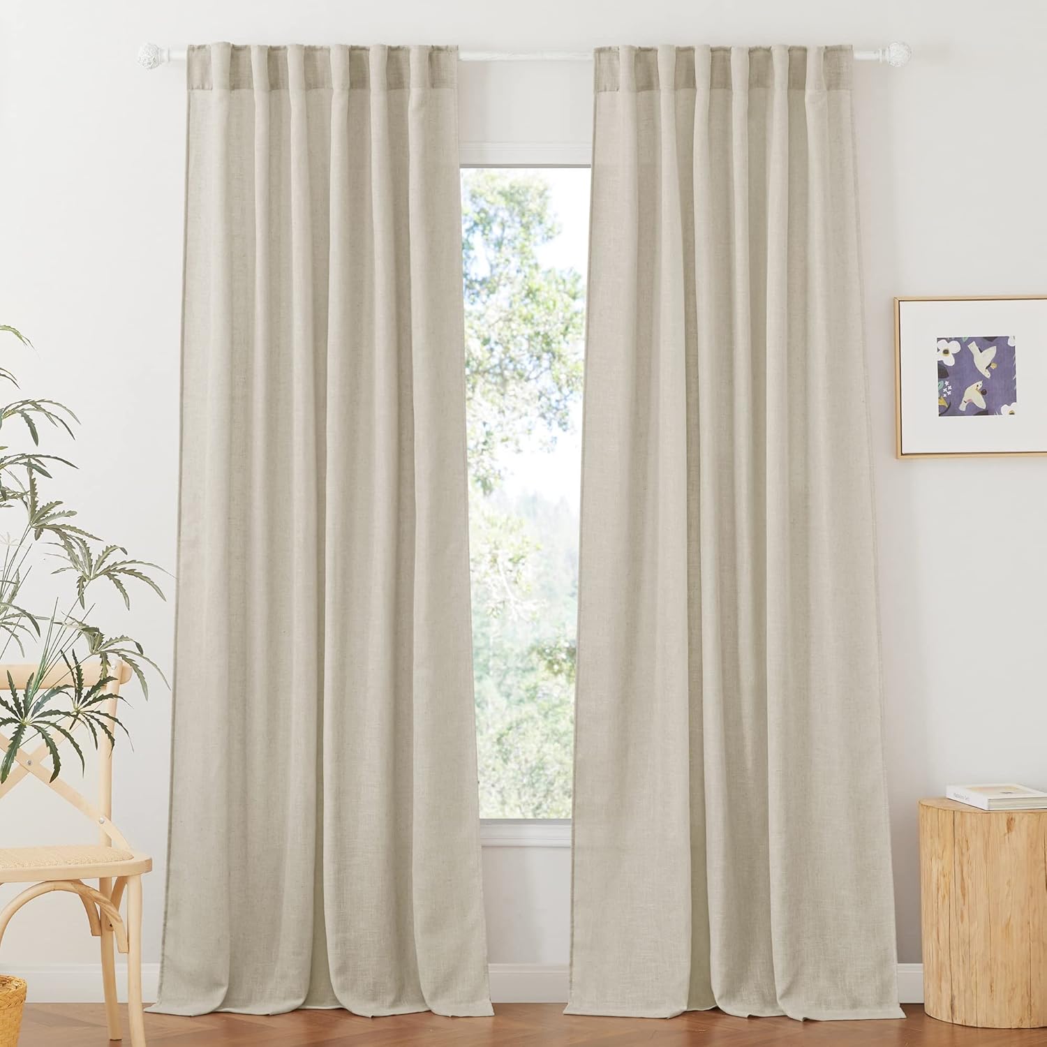 RYB HOME Linen Texture Sheer Curtains 84 inches, Rustic Style Solid Semi Sheer Half Privacy Drapes for Farmhouse Dorm Office Dining, Linen, W 70 x L 84 inches, Set of 2