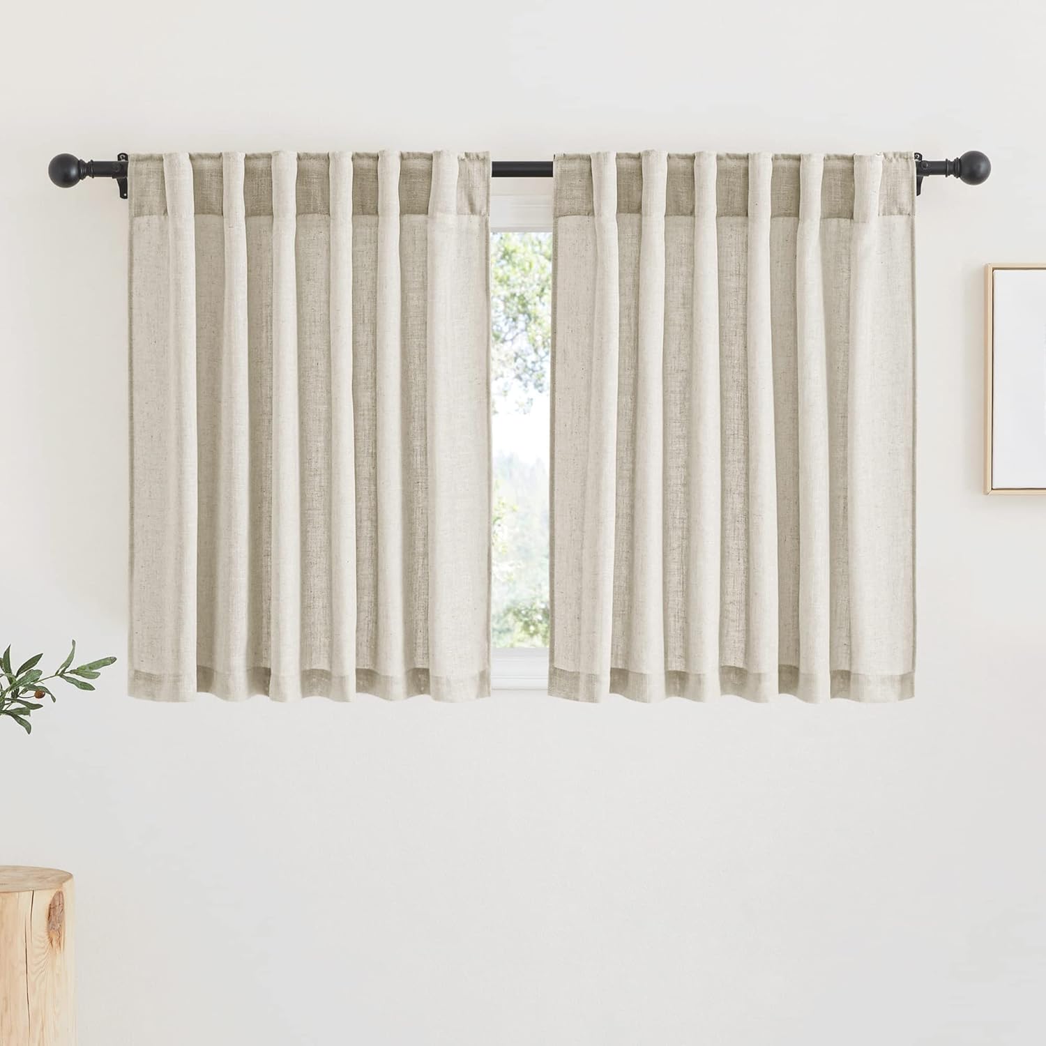 RYB HOME Linen Texture Sheer Curtains 84 inches, Rustic Style Solid Semi Sheer Half Privacy Drapes for Farmhouse Dorm Office Dining, Linen, W 70 x L 84 inches, Set of 2