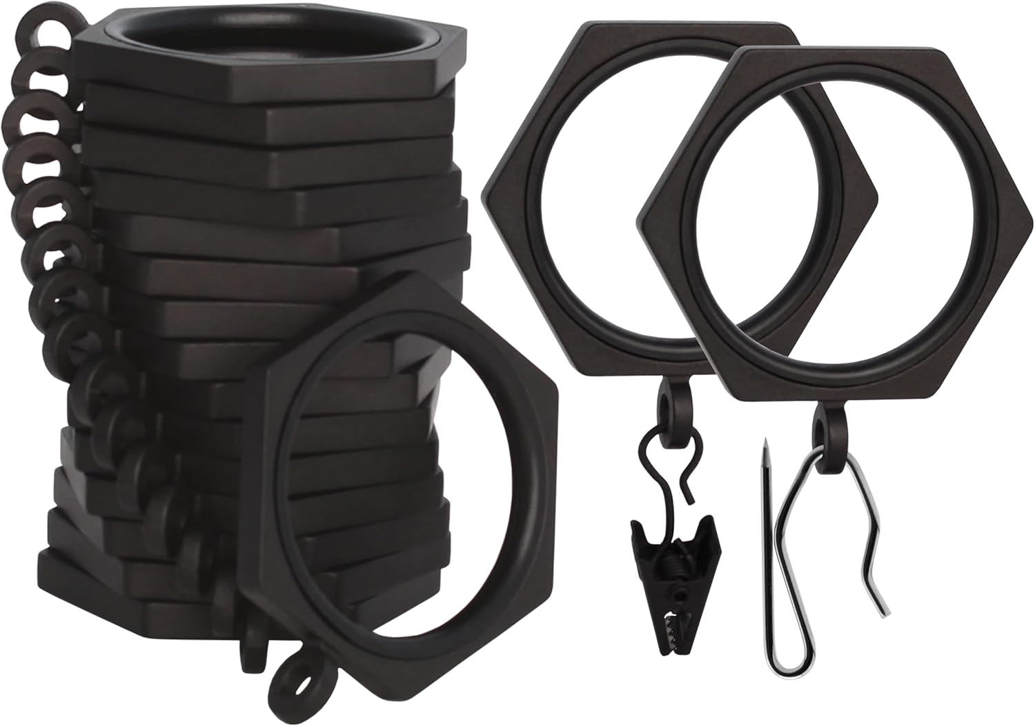 BlastHome® Luxury Curtain Rings - Premium Metal with Quiet, Smooth Nylon Inserts - Pinhooks and Clips Included - 1 1/2" Inside Diameter - 9 Rings for One Standard Curtain - Brushed Gold