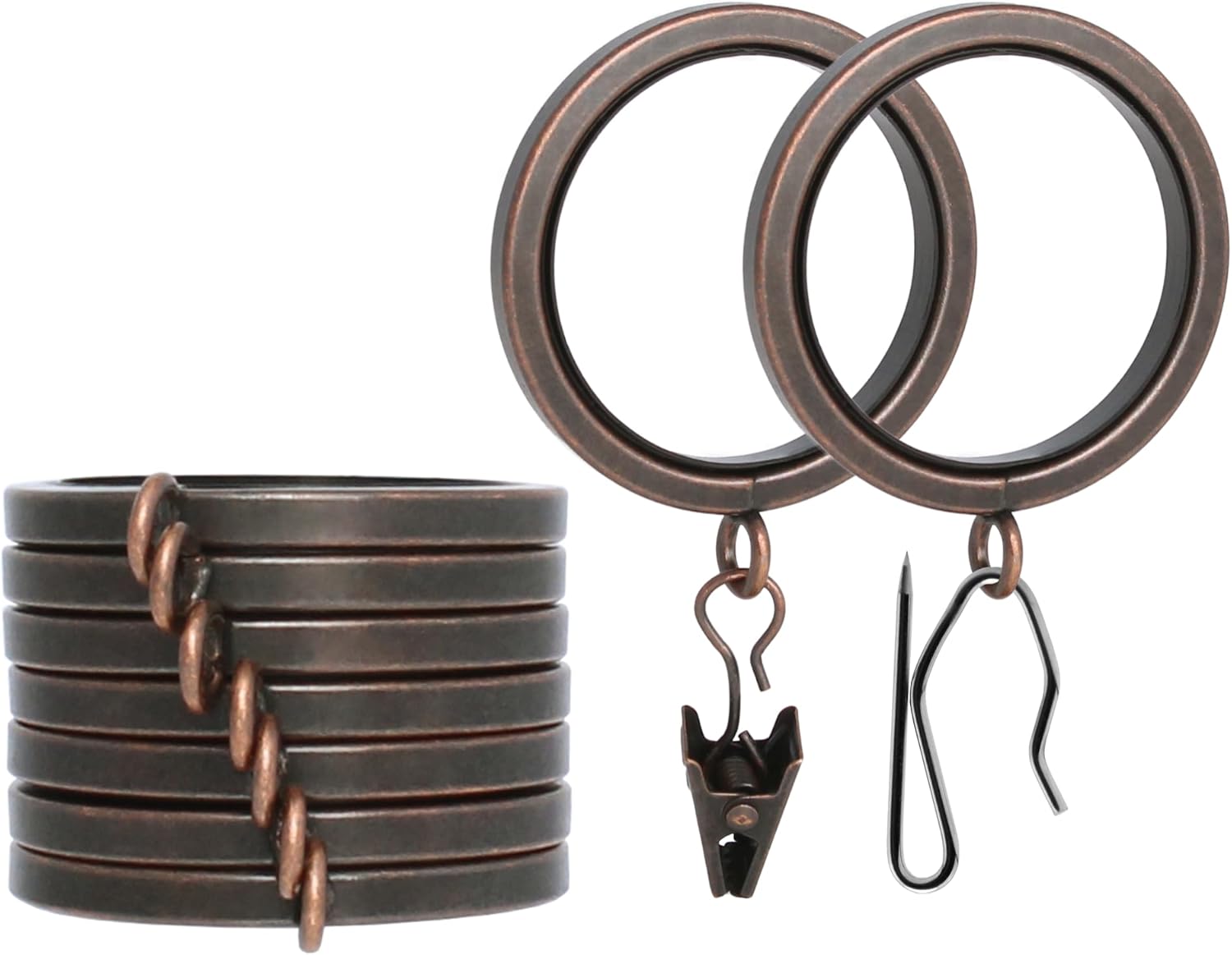 BlastHome® Luxury Curtain Rings – Premium Metal with Quiet, Smooth Nylon Inserts – Pinhooks and Clips Included – 1 1/2" Inside Diameter – 18 Rings for Two Standard Curtains– Brushed Nickel