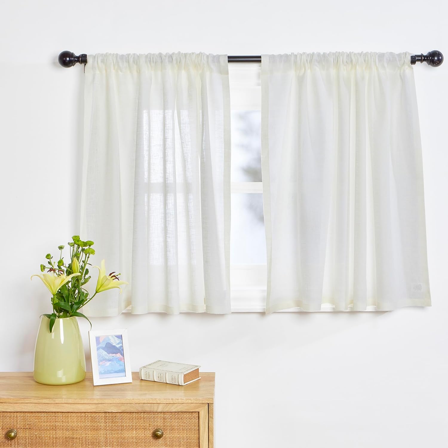 Solino Home Flax Linen Sheer Curtain 72 Inch - European 100% Pure Linen Sheer Natural Window Treatment Panel 52 x 72 Inch - Light Filtering Rod Pocket Curtain for Living Room, Bedroom
