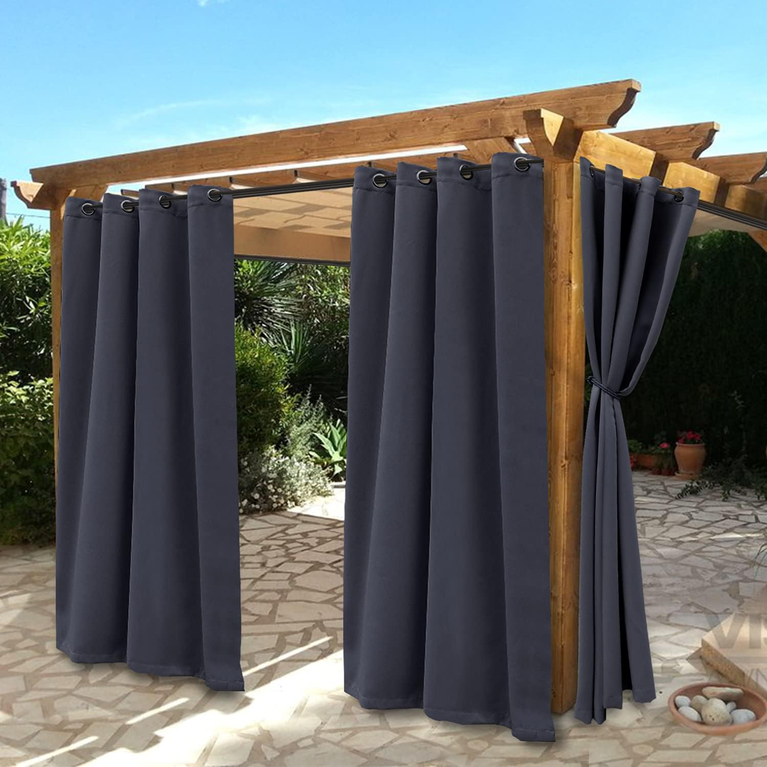 BONZER Waterproof Indoor/Outdoor Curtains for Patio - Thermal Insulated, Sun Blocking Grommet Blackout Curtains for Bedroom, Porch, Living Room, Pergola, Cabana, 2 Panels, 52 x 84 inch, Vintage Linen