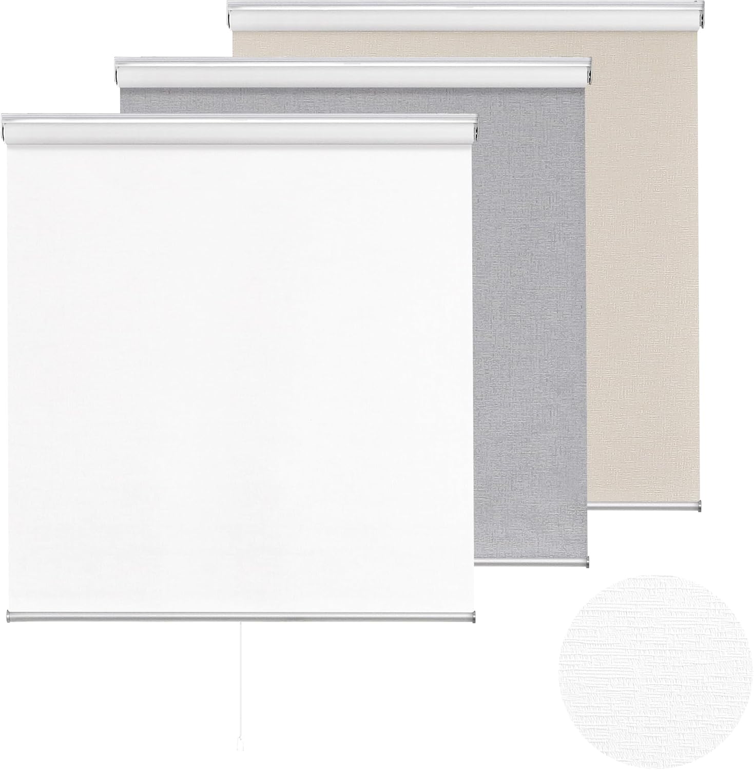 ChrisDowa Cordless 100% Blackout Roller Shade Thermal Insulated UV Protection with Striped Jacquard Fabric White Blackout Blinds for Indoor Window Shades Pull Down for Home and Office, 22" W x 72" H