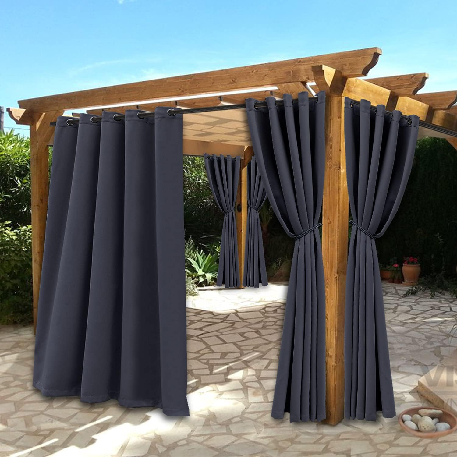 BONZER Waterproof Indoor/Outdoor Curtains for Patio - Thermal Insulated, Sun Blocking Grommet Blackout Curtains for Bedroom, Porch, Living Room, Pergola, Cabana, 2 Panels, 52 x 84 inch, Vintage Linen