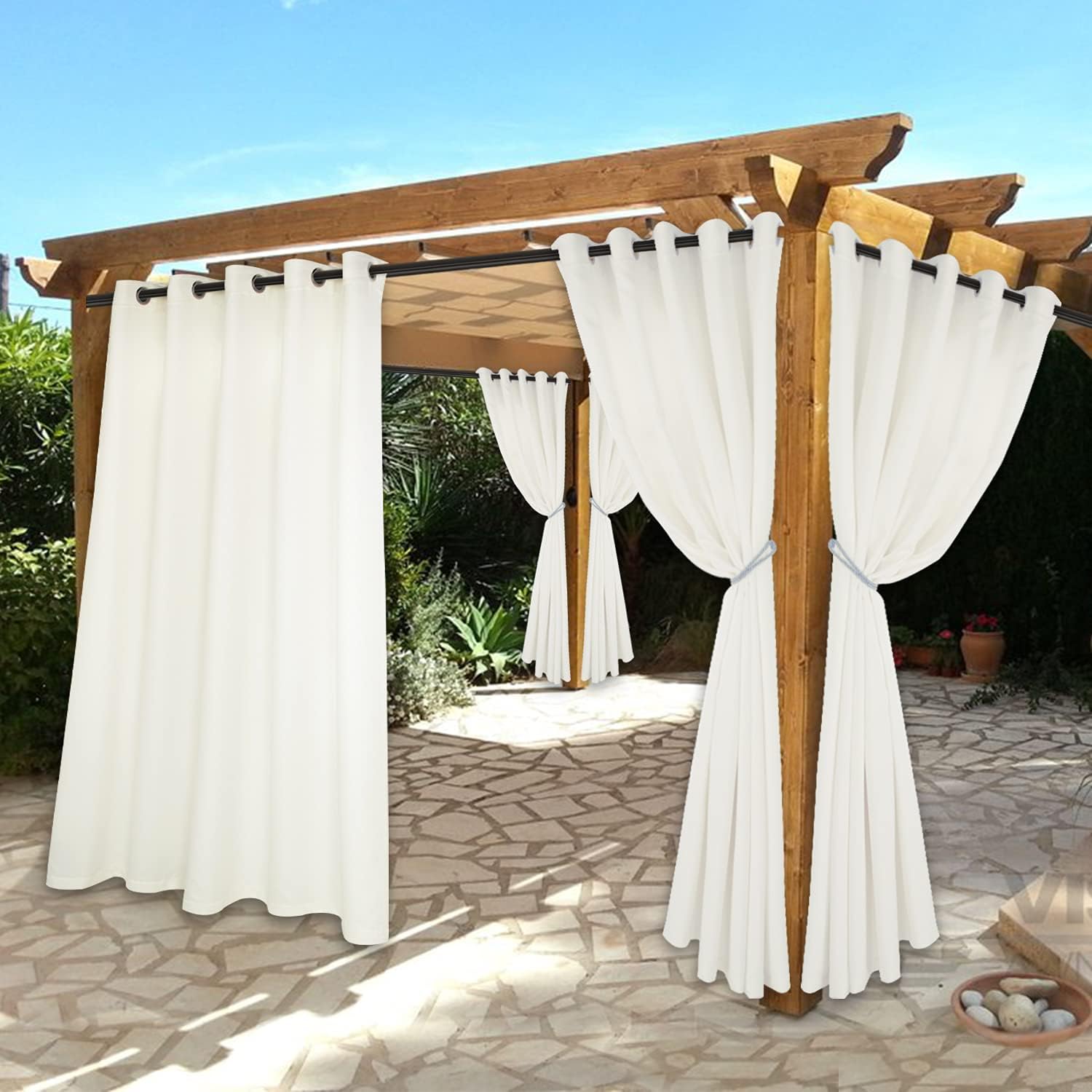 BONZER Waterproof Indoor/Outdoor Curtains for Patio - Thermal Insulated, Sun Blocking Grommet Blackout Curtains for Bedroom, Porch, Living Room, Pergola, Cabana, 2 Panels, 52 x 84 inch, Vintage Linen