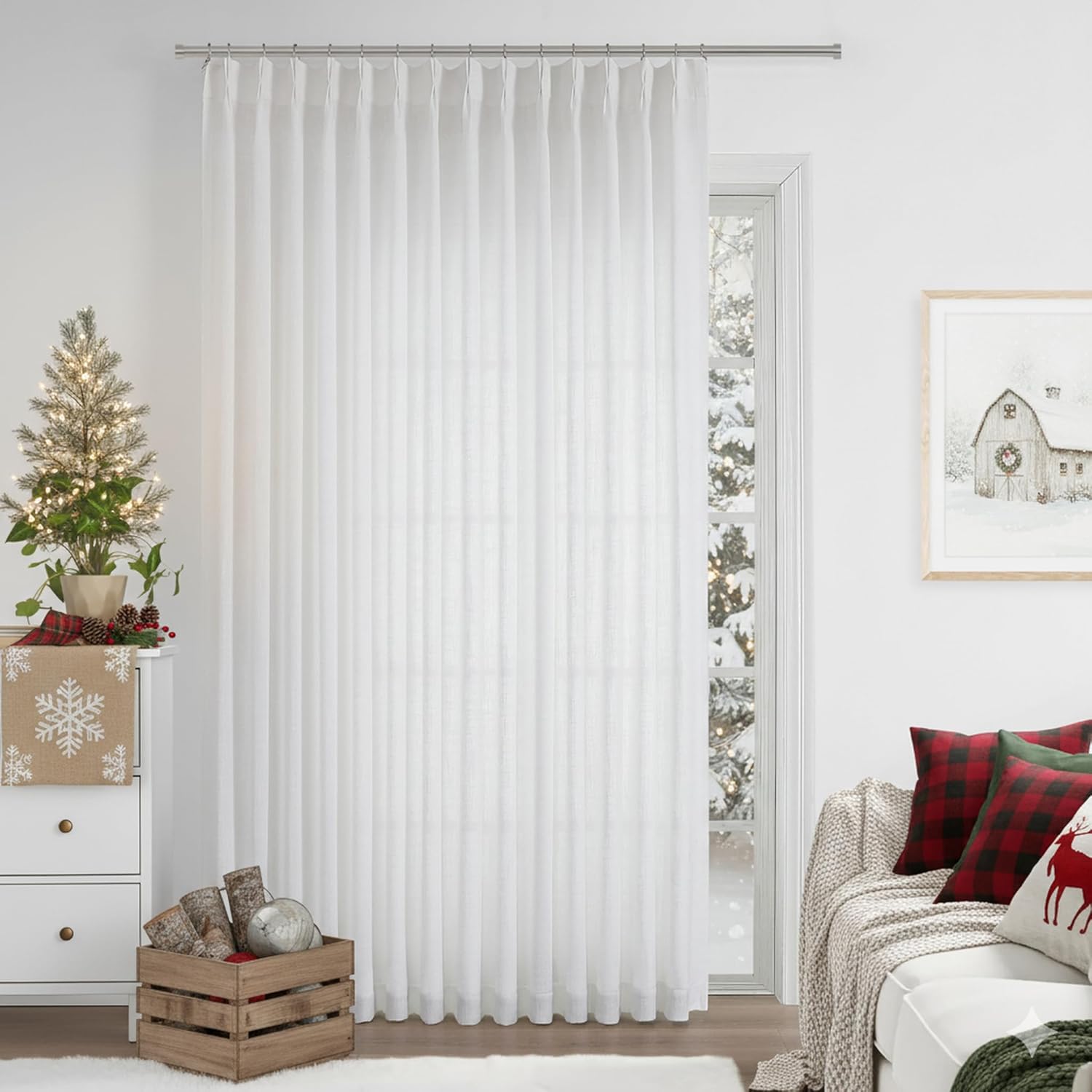 Vision Home Natural Pinch Pleated Semi Sheer Curtains Textured Linen Blended Light Filtering Window Curtains 84 inch for Living Room Bedroom Pinch Pleat Drapes with Hooks 2 Panels 42" Wx84 L