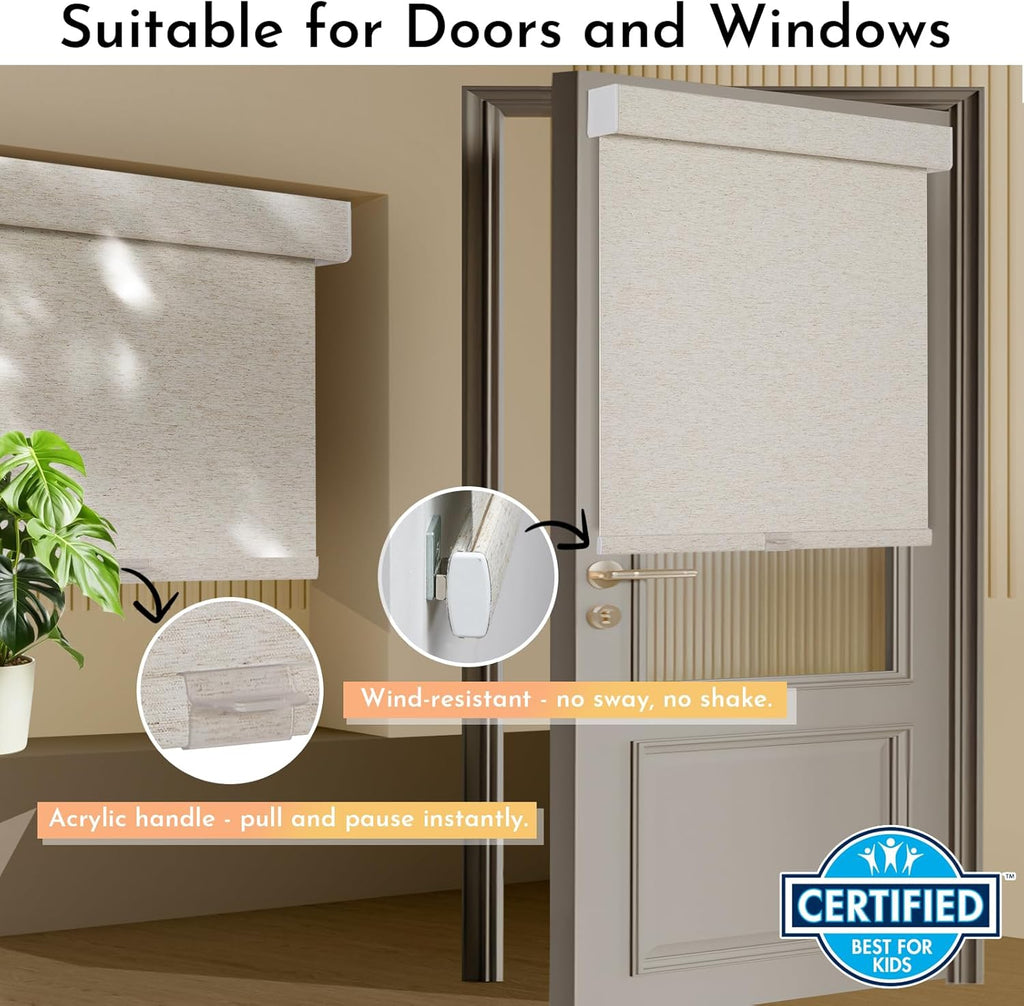 Persilux Blackout Roller Shades for Window Blinds,Cordless,Linen Fabric,Thermal Insulated Fabric UV Protection Shades for Home,Office,Bedroom,Door,Blackout-Cream,35" W X 72" H