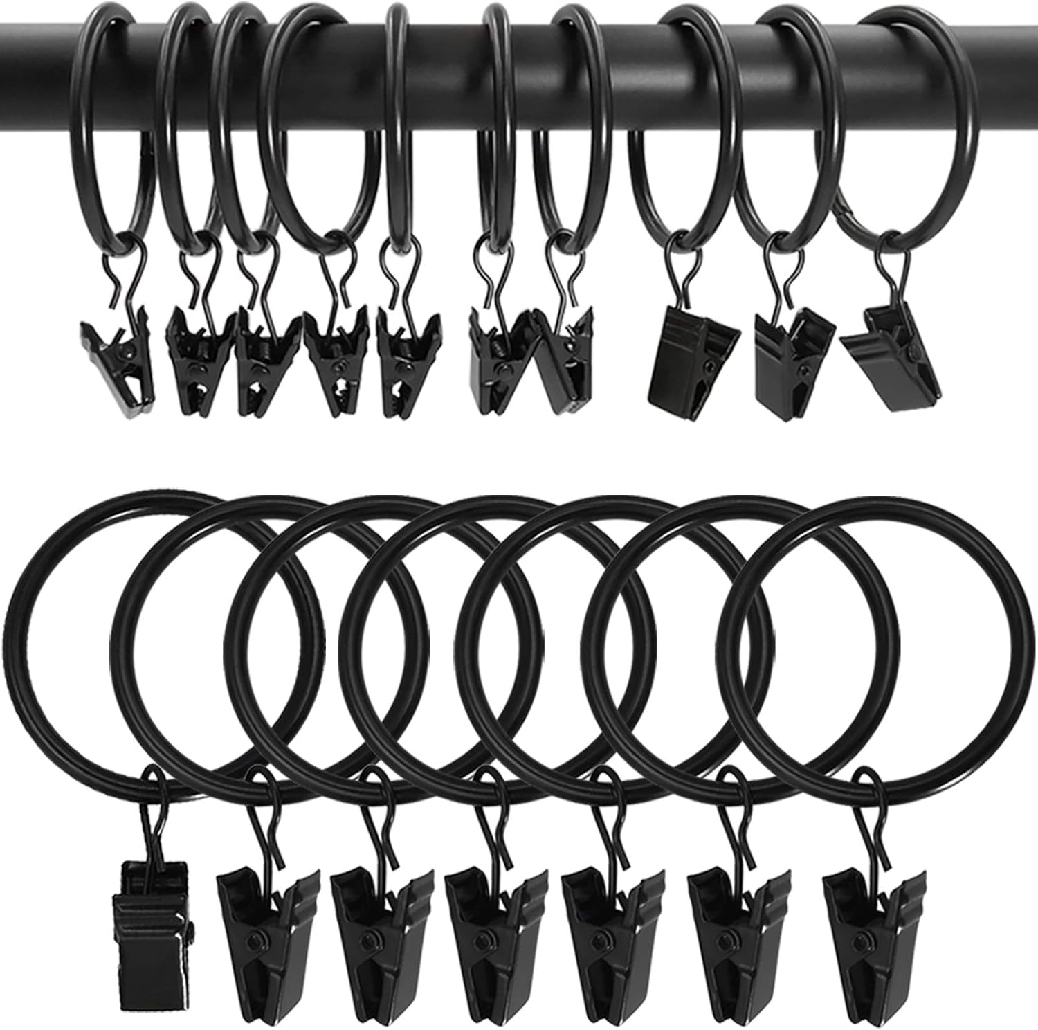 100 Pack Metal Curtain Rings with Clips, Drapery Clips Hooks, Decorative Curtain Rod Clips 1.5 in Interior Diameter, Matte Silver