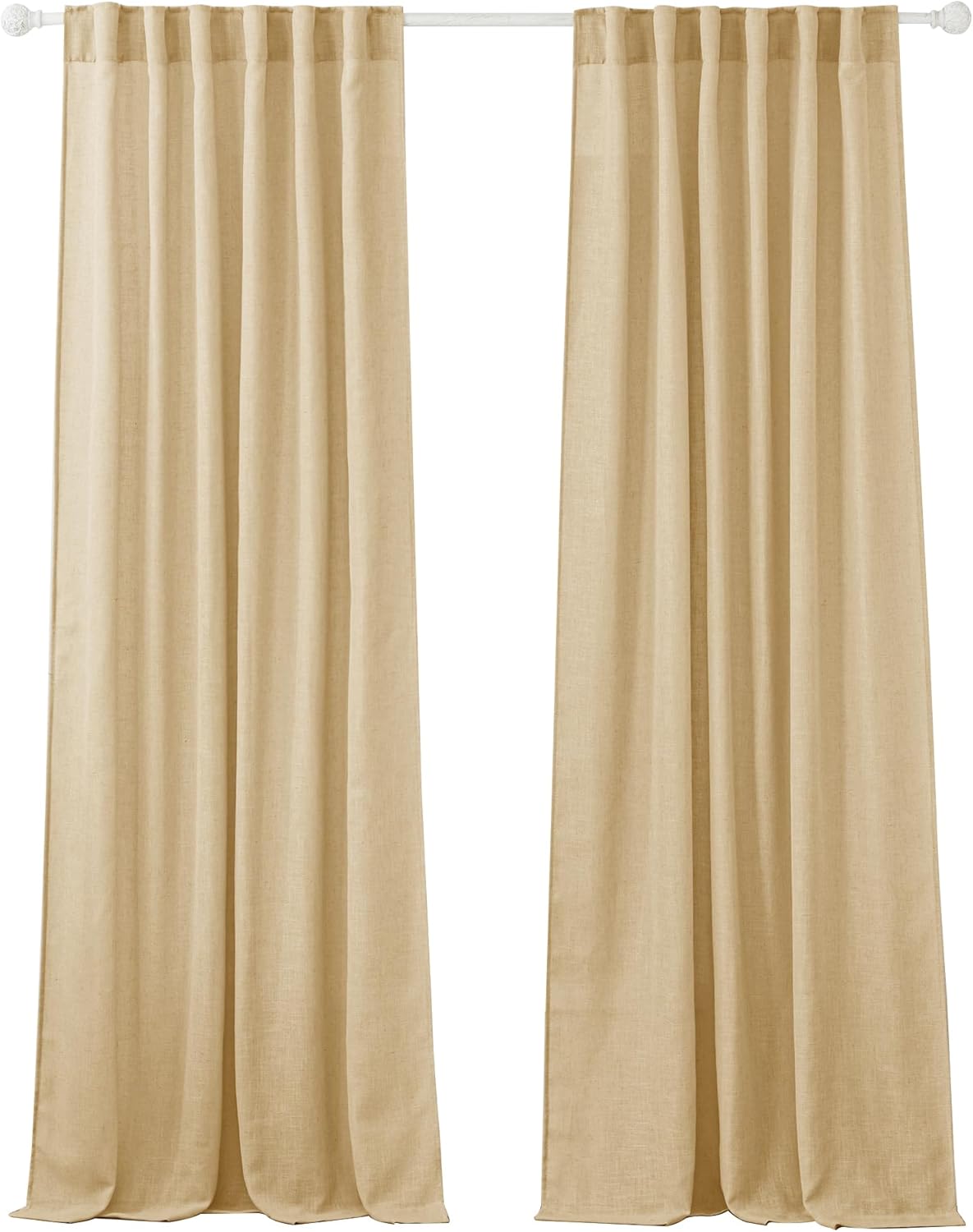 RYB HOME Linen Texture Sheer Curtains 84 inches, Rustic Style Solid Semi Sheer Half Privacy Drapes for Farmhouse Dorm Office Dining, Linen, W 70 x L 84 inches, Set of 2
