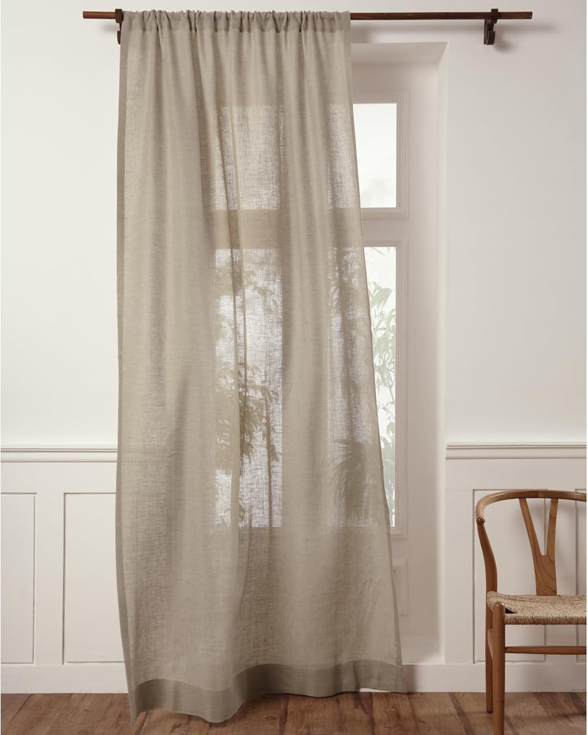 Solino Home Flax Linen Sheer Curtain 72 Inch - European 100% Pure Linen Sheer Natural Window Treatment Panel 52 x 72 Inch - Light Filtering Rod Pocket Curtain for Living Room, Bedroom