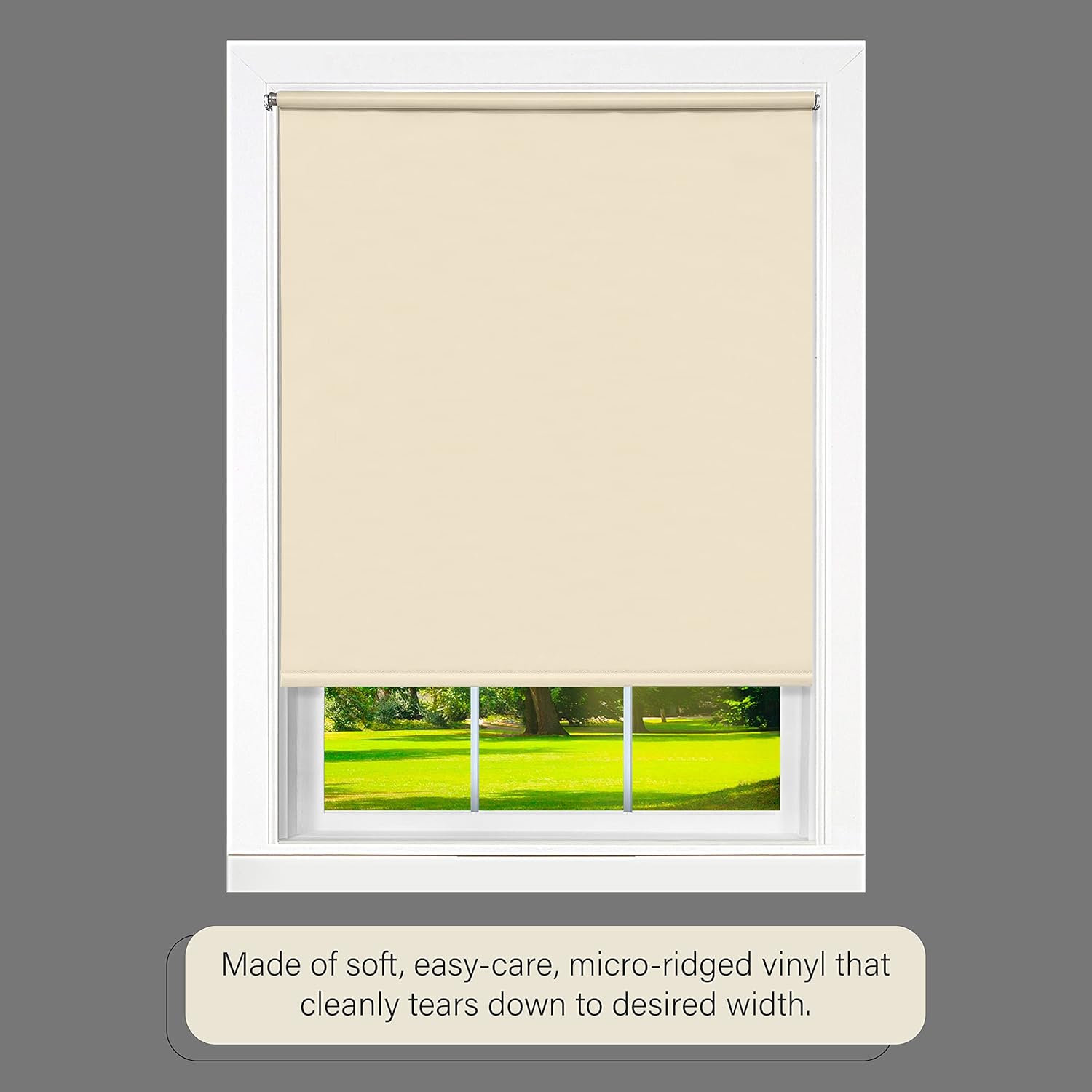 Cordless Tear Down Room Darkening Shade - 37 Inch Width, 72 Inch Length - Ivory - Cord-Free Customizable Light Filtering Horizontal Mini Vinyl Windows Blinds for Interior by Achim Home Decor