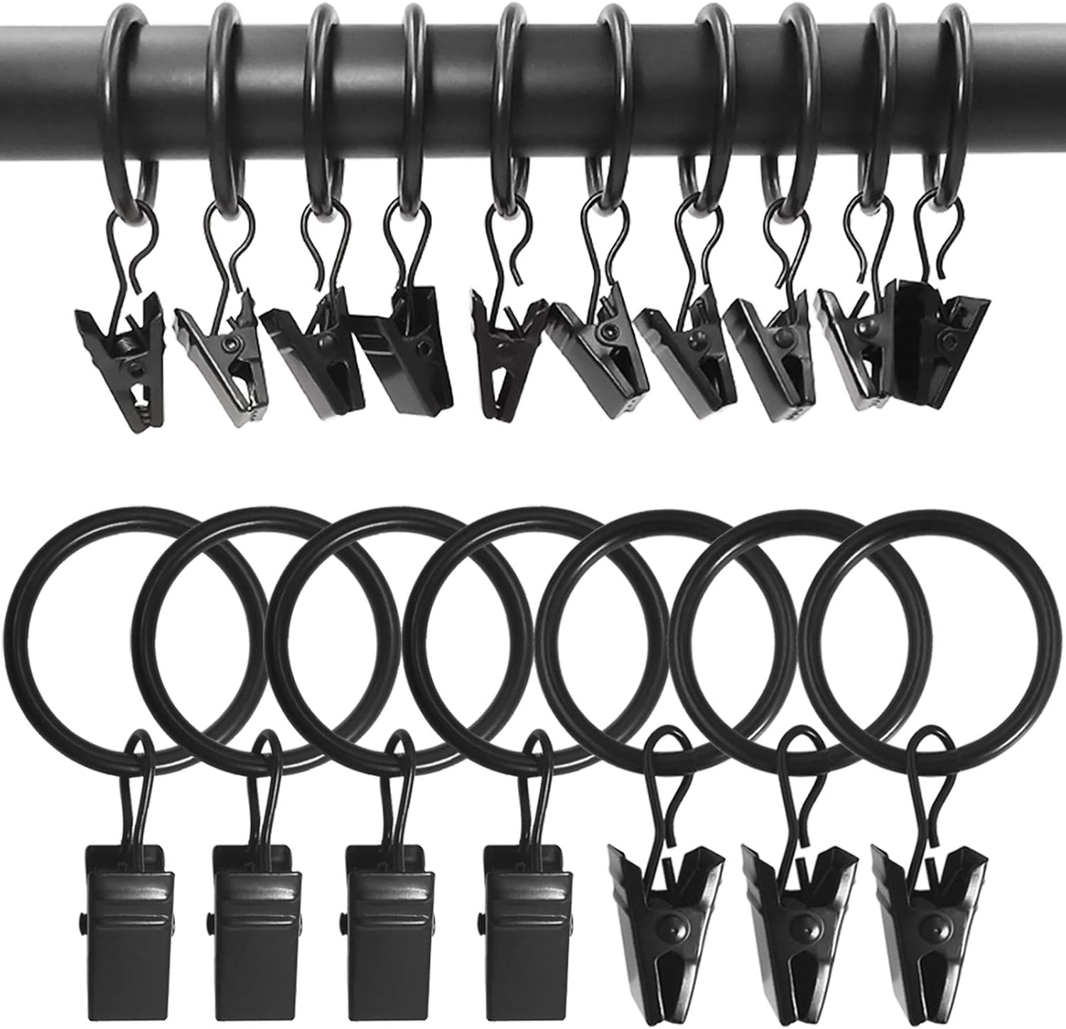 100 Pack Metal Curtain Rings with Clips, Drapery Clips Hooks, Decorative Curtain Rod Clips 1.5 in Interior Diameter, Matte Silver