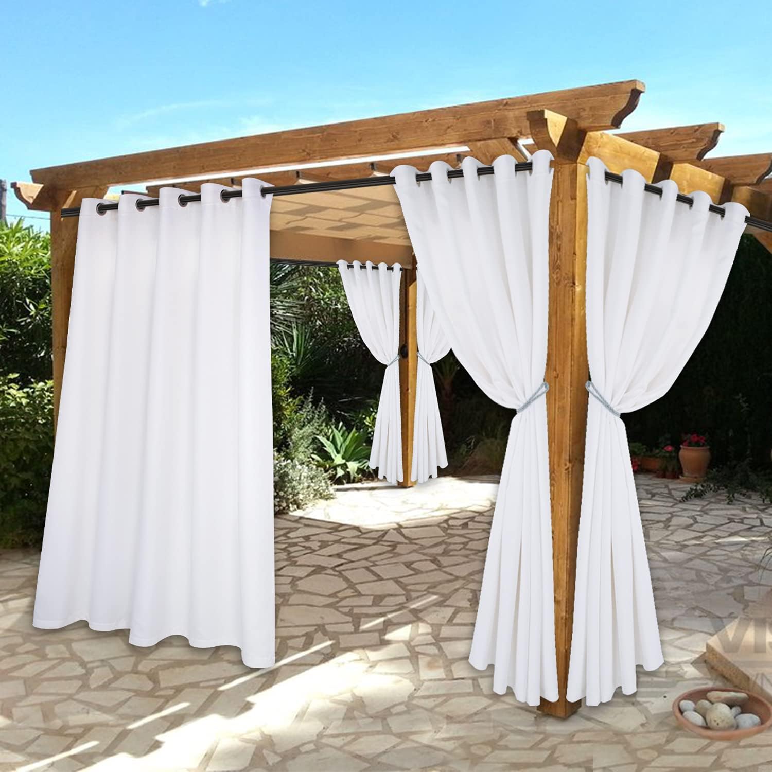 BONZER Waterproof Indoor/Outdoor Curtains for Patio - Thermal Insulated, Sun Blocking Grommet Blackout Curtains for Bedroom, Porch, Living Room, Pergola, Cabana, 2 Panels, 52 x 84 inch, Vintage Linen