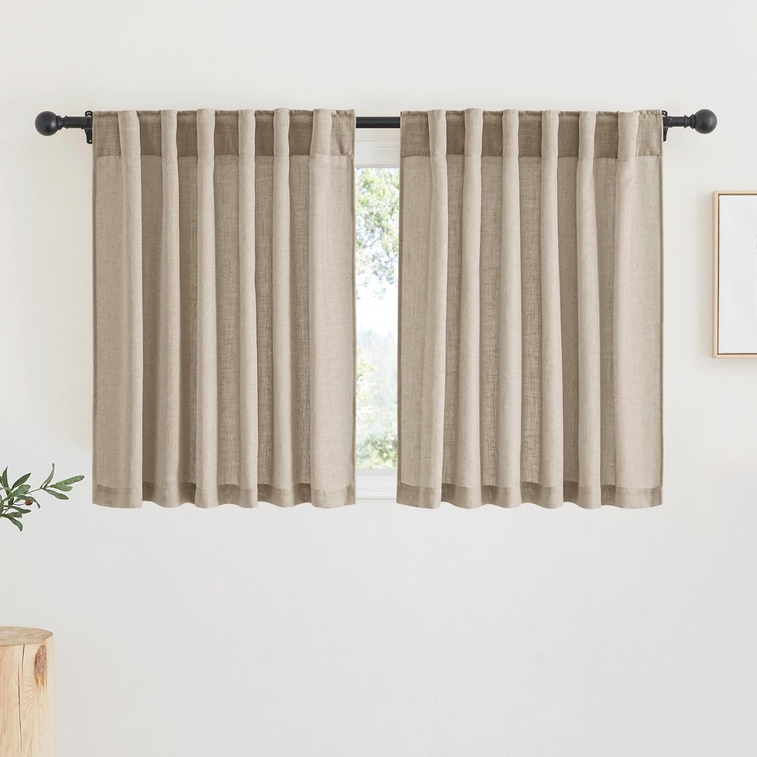 RYB HOME Linen Texture Sheer Curtains 84 inches, Rustic Style Solid Semi Sheer Half Privacy Drapes for Farmhouse Dorm Office Dining, Linen, W 70 x L 84 inches, Set of 2