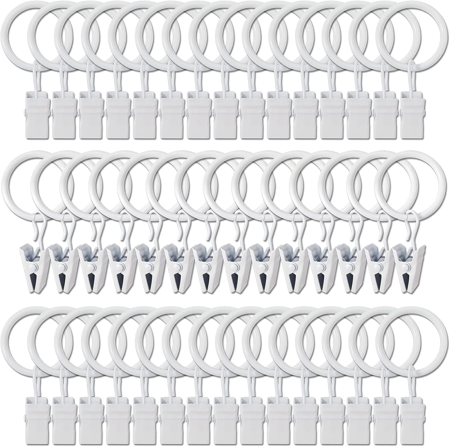 100 Pack Metal Curtain Rings with Clips, Drapery Clips Hooks, Decorative Curtain Rod Clips 1.5 in Interior Diameter, Matte Silver