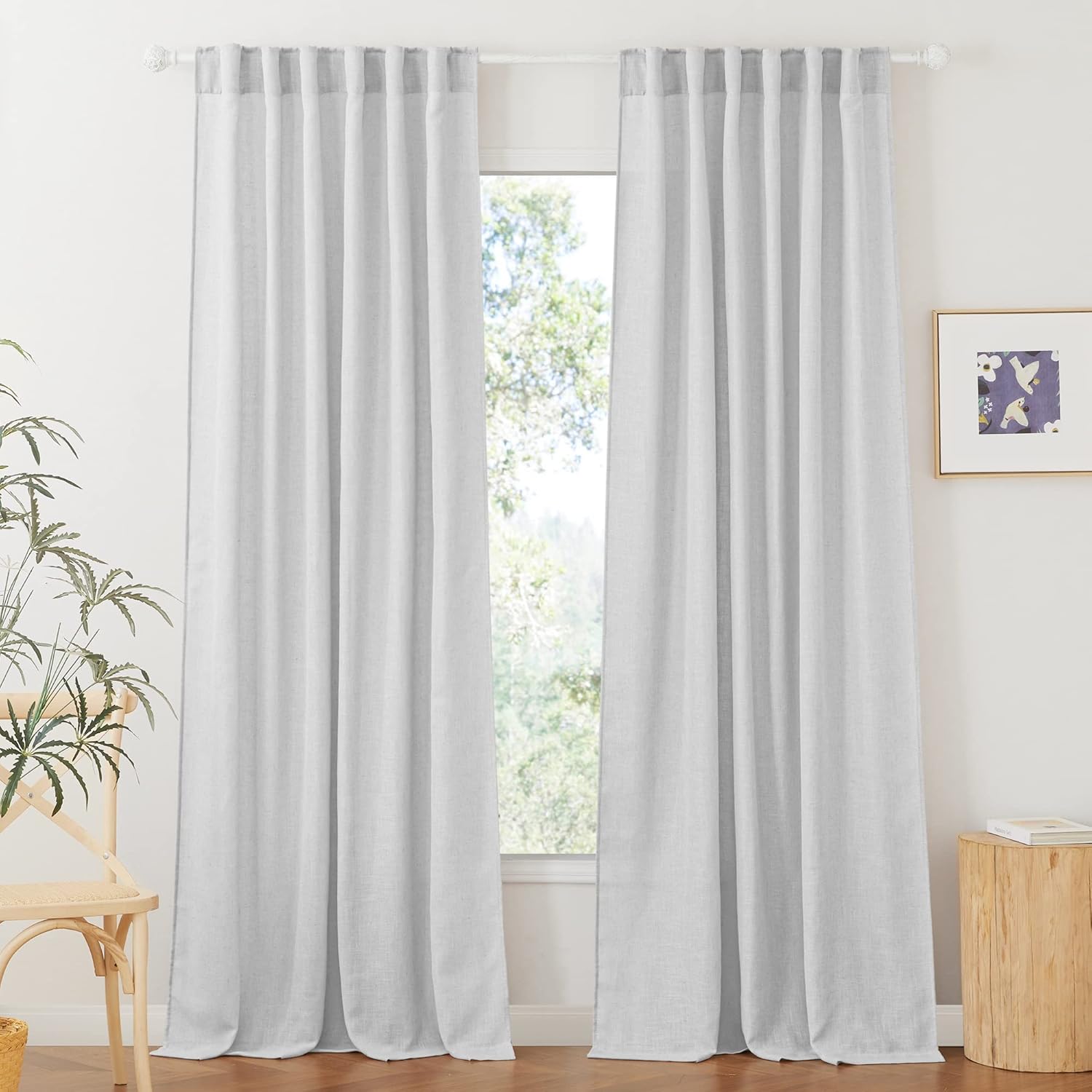 RYB HOME Linen Texture Sheer Curtains 84 inches, Rustic Style Solid Semi Sheer Half Privacy Drapes for Farmhouse Dorm Office Dining, Linen, W 70 x L 84 inches, Set of 2