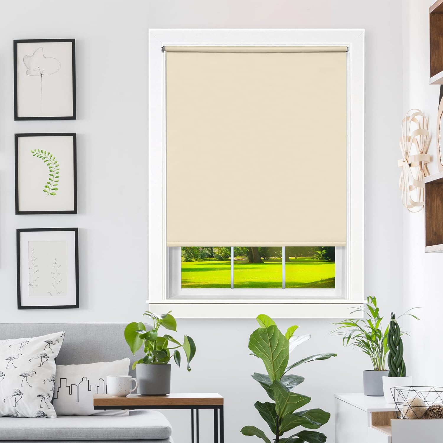 Cordless Tear Down Room Darkening Shade - 37 Inch Width, 72 Inch Length - Ivory - Cord-Free Customizable Light Filtering Horizontal Mini Vinyl Windows Blinds for Interior by Achim Home Decor