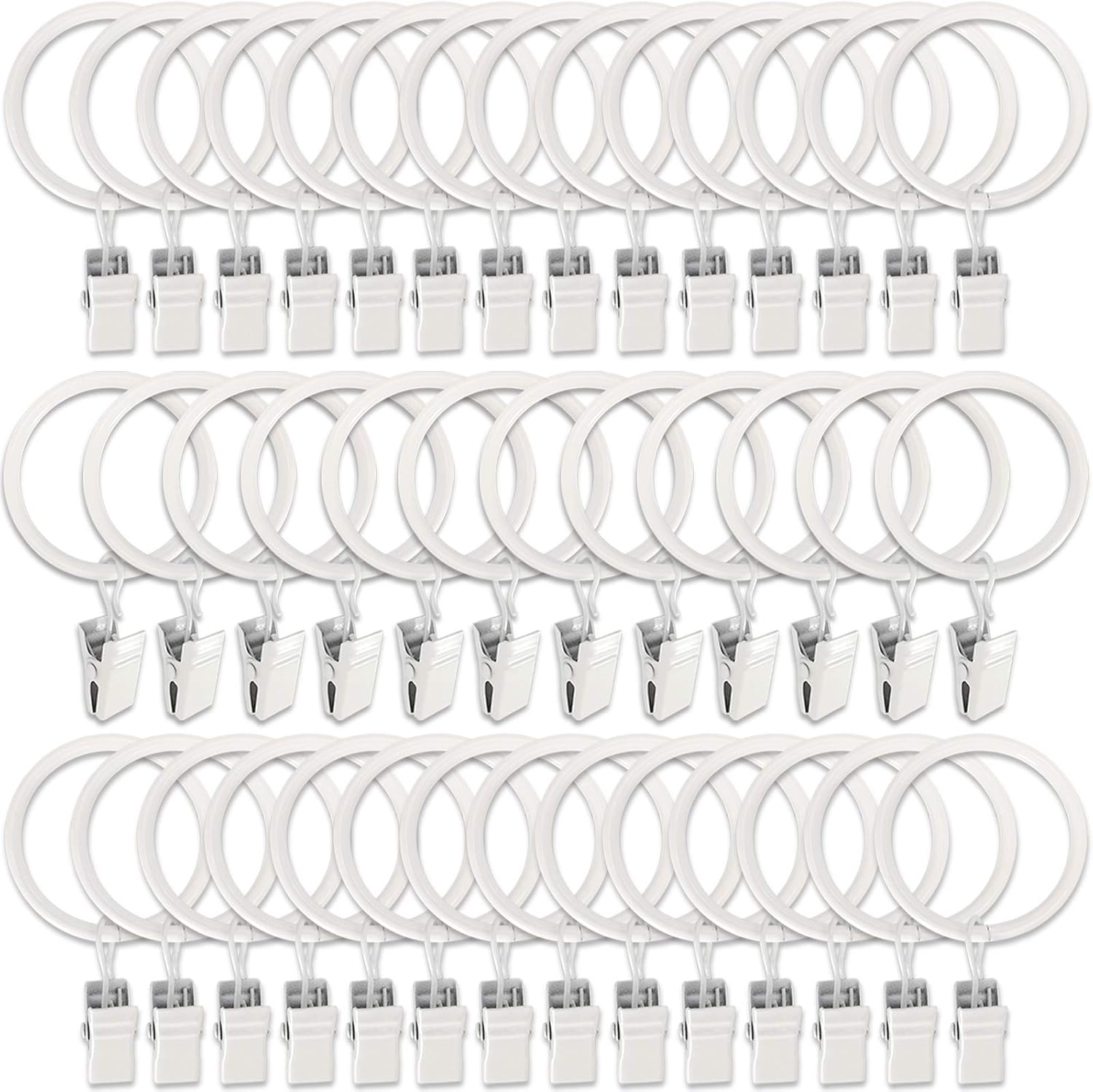 100 Pack Metal Curtain Rings with Clips, Drapery Clips Hooks, Decorative Curtain Rod Clips 1.5 in Interior Diameter, Matte Silver