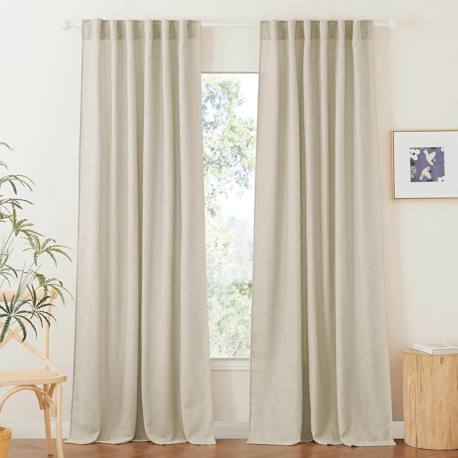 RYB HOME Linen Texture Sheer Curtains 84 inches, Rustic Style Solid Semi Sheer Half Privacy Drapes for Farmhouse Dorm Office Dining, Linen, W 70 x L 84 inches, Set of 2