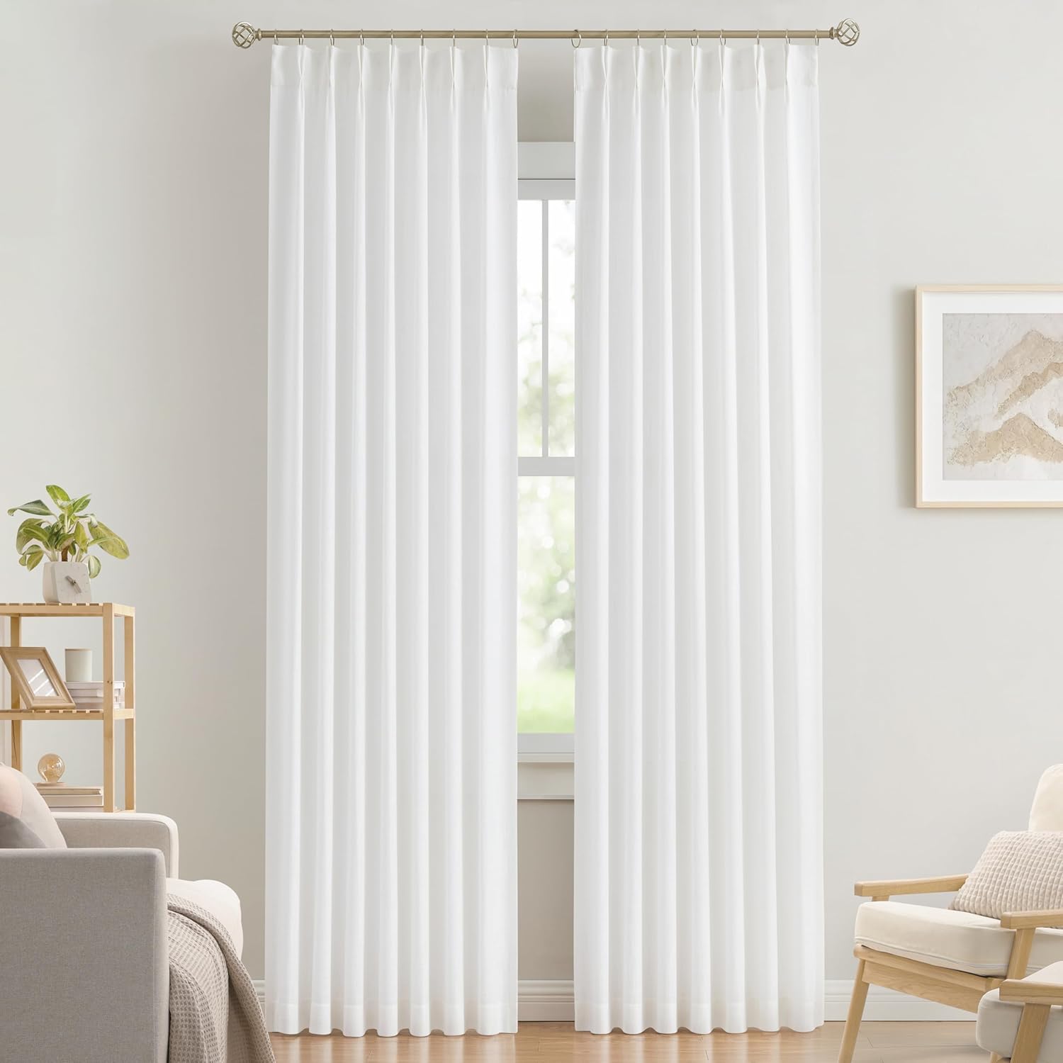 Vision Home Natural Pinch Pleated Semi Sheer Curtains Textured Linen Blended Light Filtering Window Curtains 84 inch for Living Room Bedroom Pinch Pleat Drapes with Hooks 2 Panels 42" Wx84 L