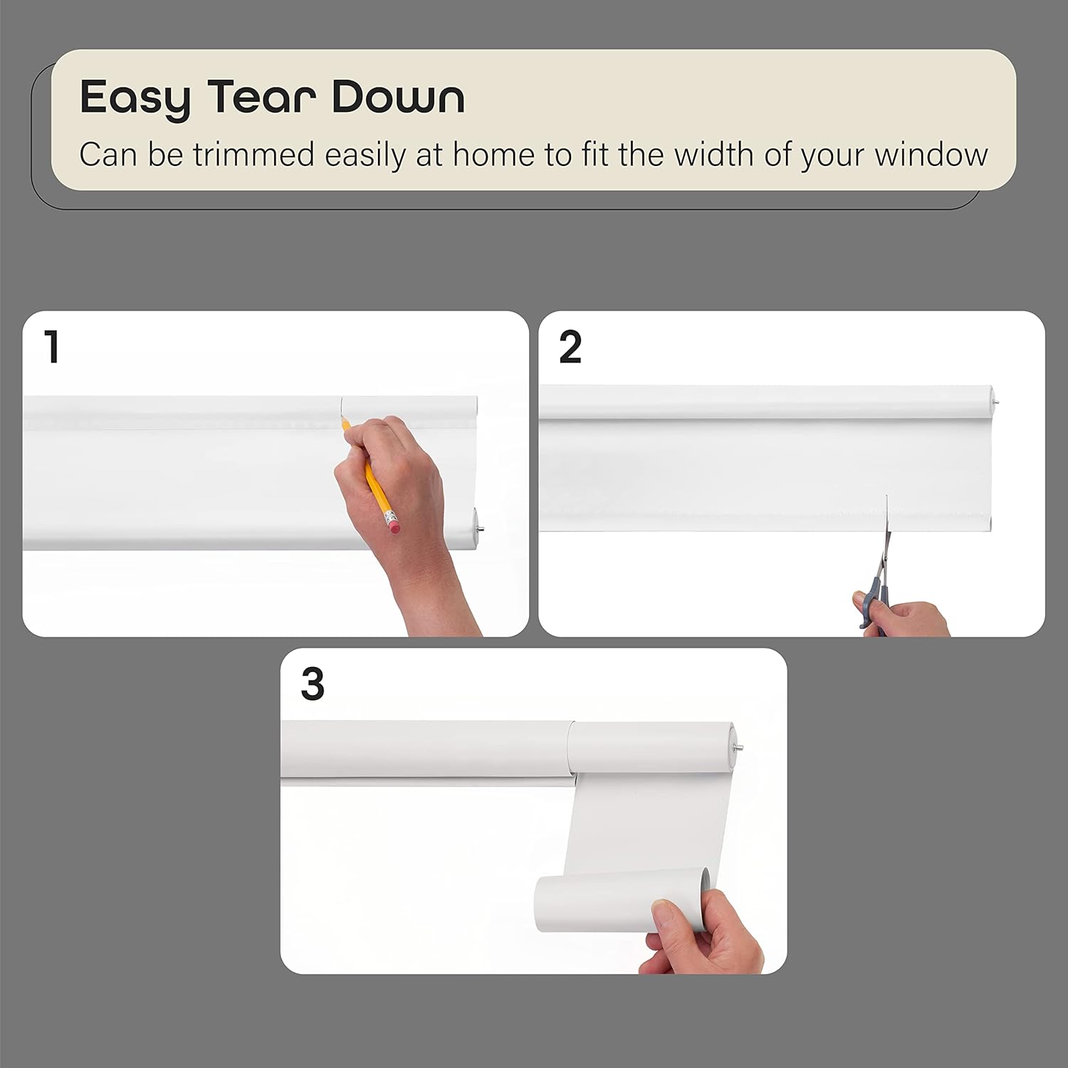 Cordless Tear Down Room Darkening Shade - 37 Inch Width, 72 Inch Length - Ivory - Cord-Free Customizable Light Filtering Horizontal Mini Vinyl Windows Blinds for Interior by Achim Home Decor