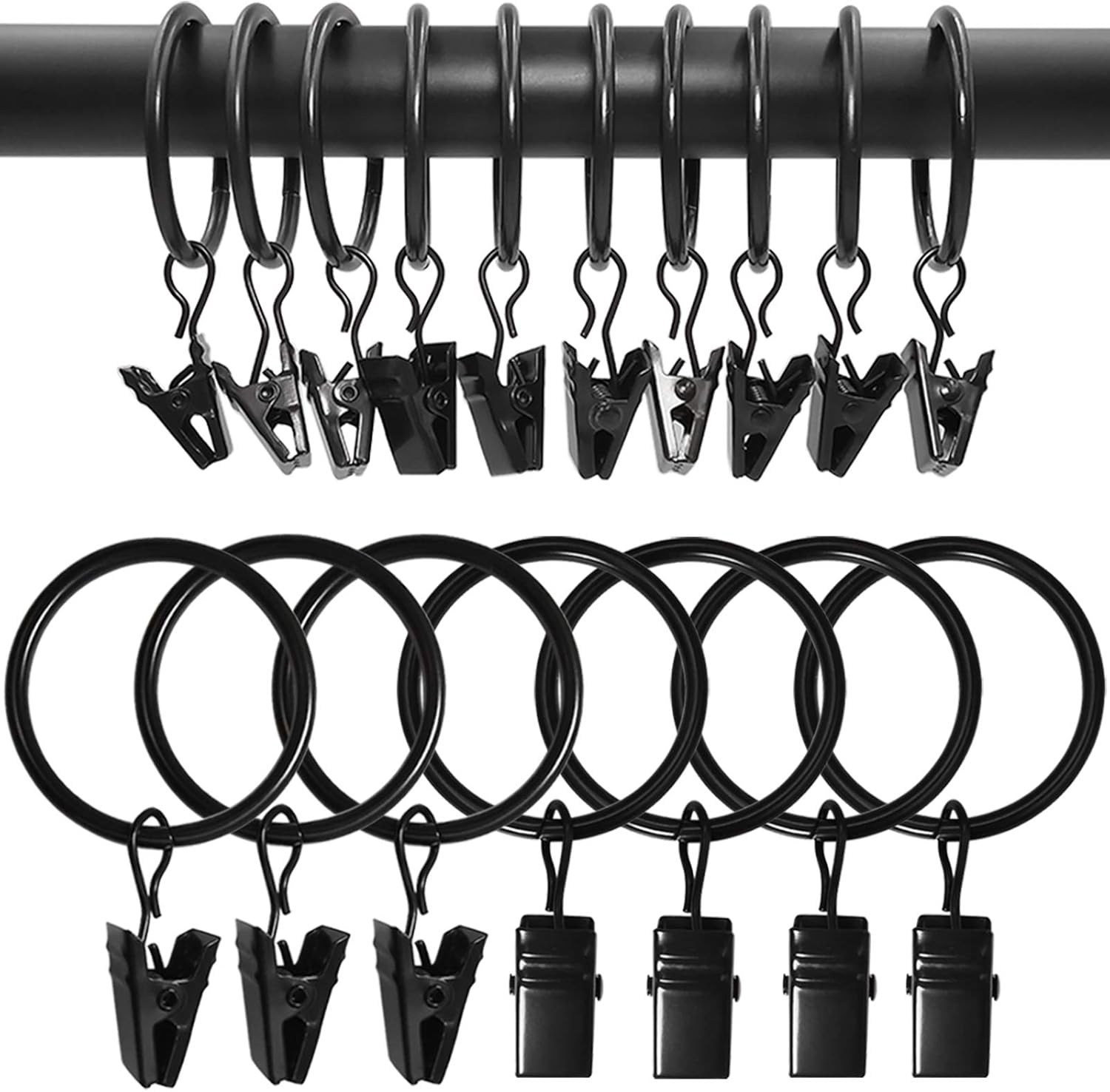 100 Pack Metal Curtain Rings with Clips, Drapery Clips Hooks, Decorative Curtain Rod Clips 1.5 in Interior Diameter, Matte Silver